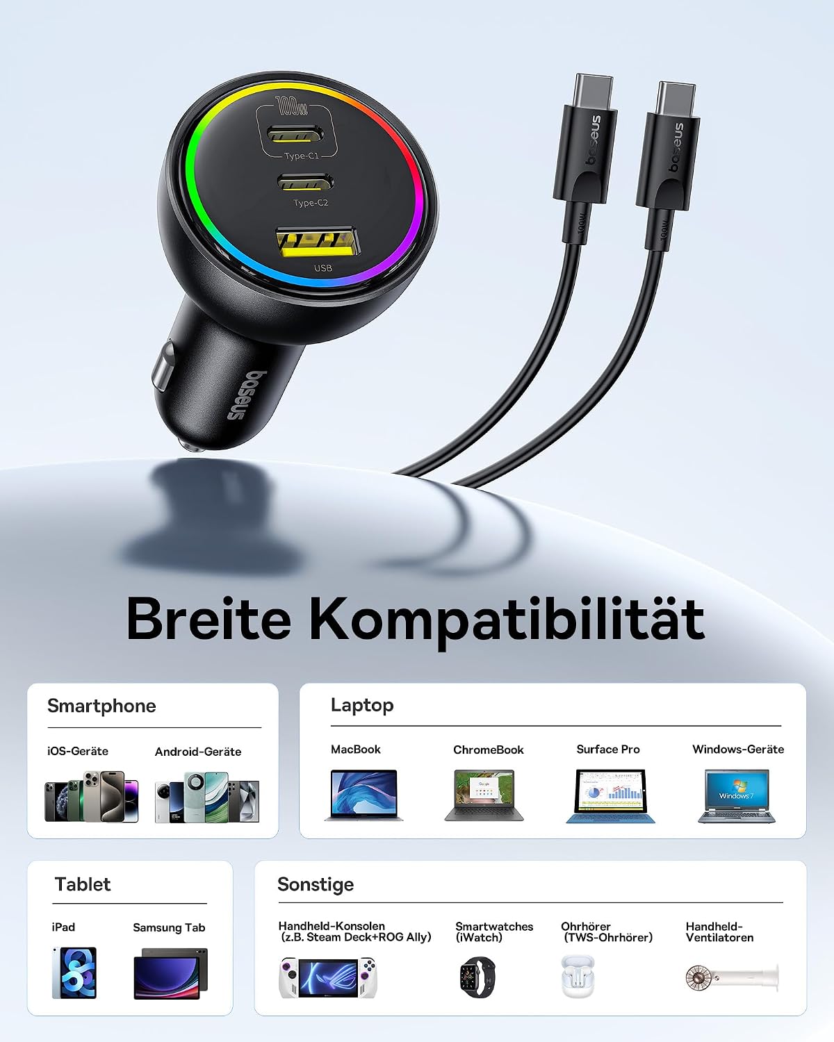 Thumbnail 4 de Baseus 152.5W Zigarettenanzünder USB-C 3 Ports – Hochleistungs-Ladegerät für Auto