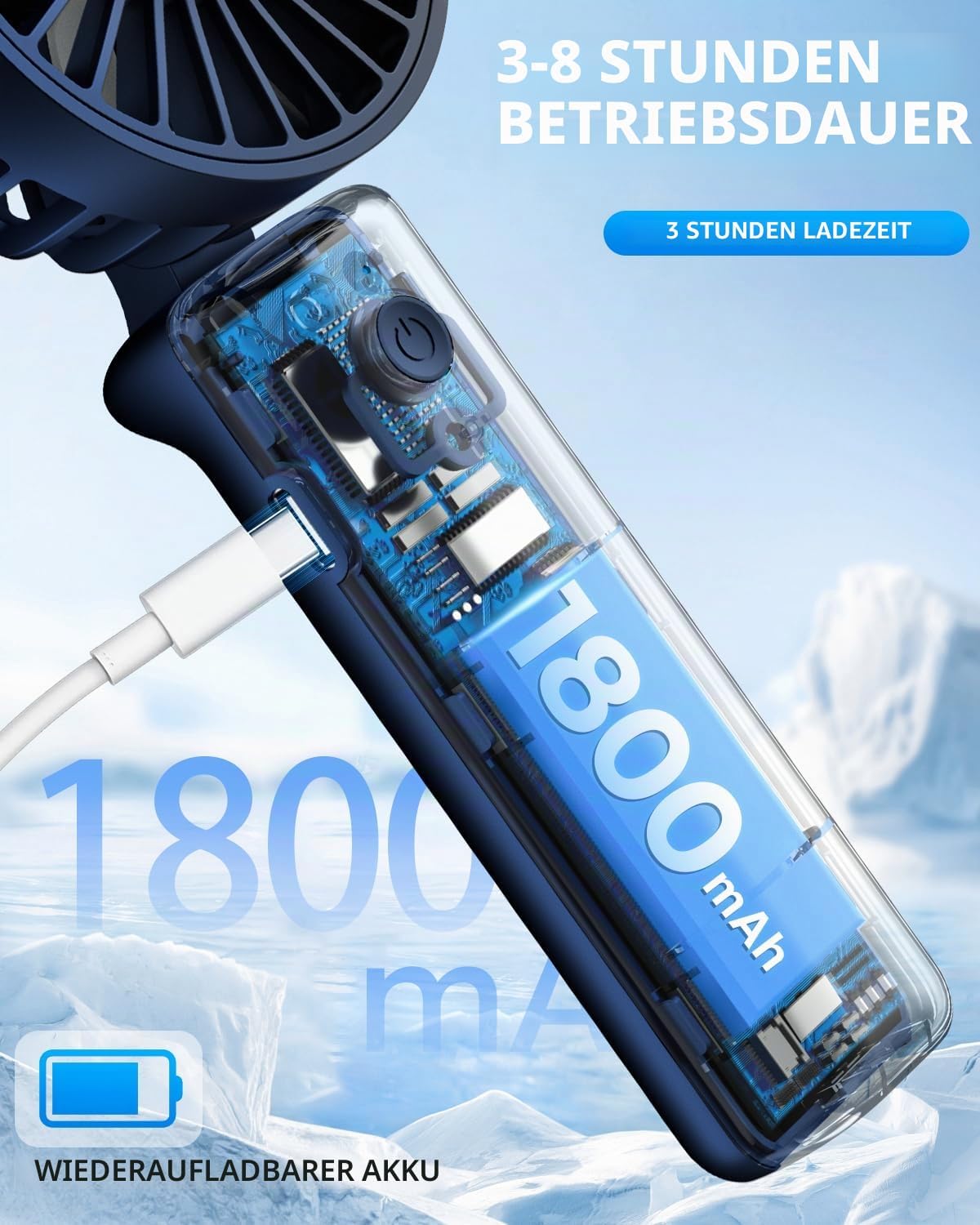 Thumbnail 3 de Hssio Tragbarer Handventilator – kompakter 2-in-1 Ventilator mit 180° Faltbarkeit und 3 Geschwindigkeiten
