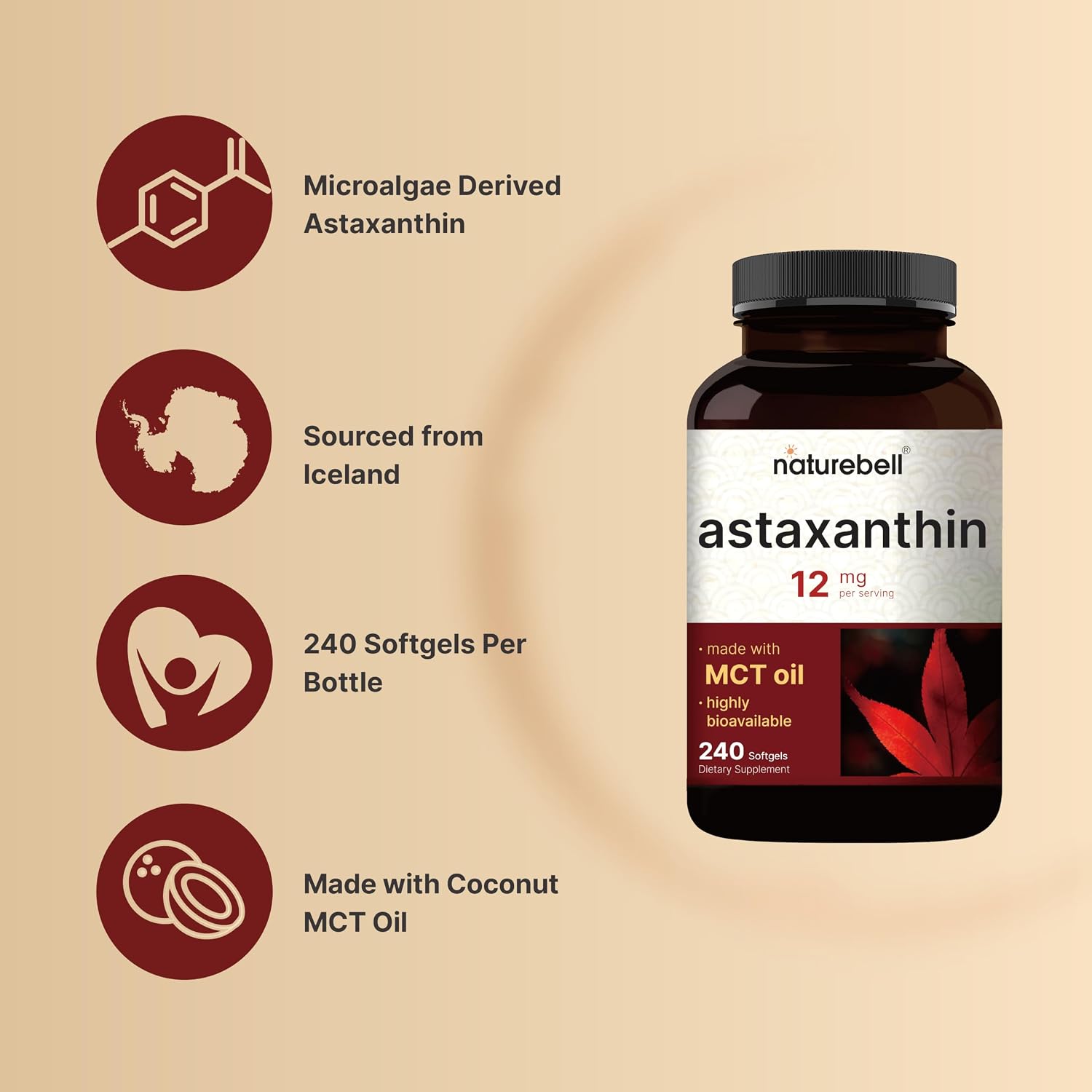 Detalle de NatureBell Astaxanthin Softgels 12 mg