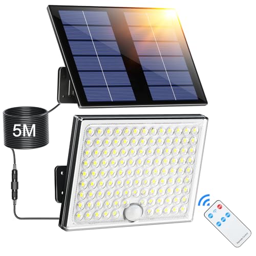 Detalle de Giliwosy Faretto Led da Esterno Solare con Sensore di Movimento – 113 LED, Telecomando, 2000mAh, IP65, 5M Cavo, 4 Modalità
