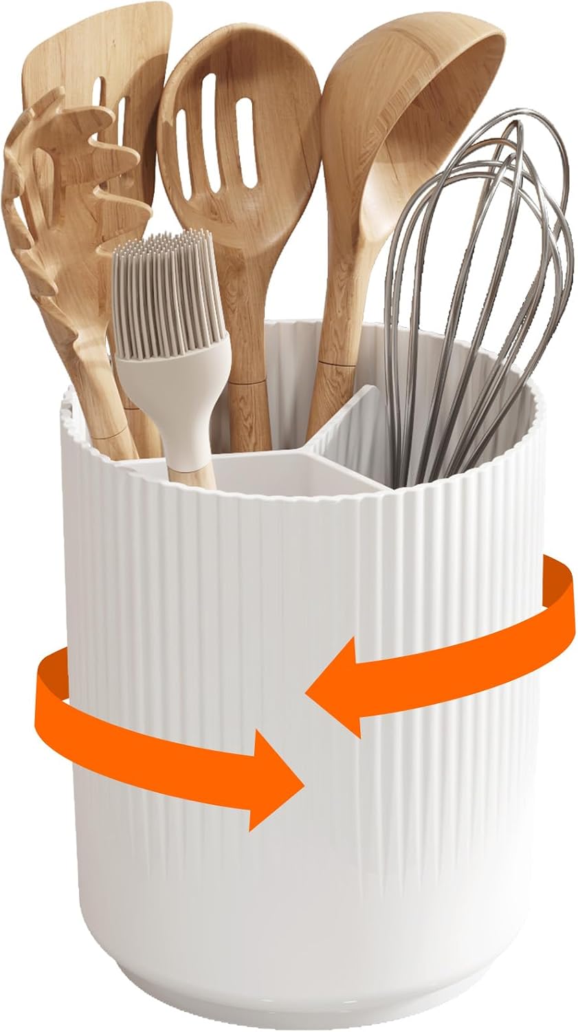 Detalle de Lifewit 24387 Rotating Kitchen Utensil Holder, 3 Compartments, White