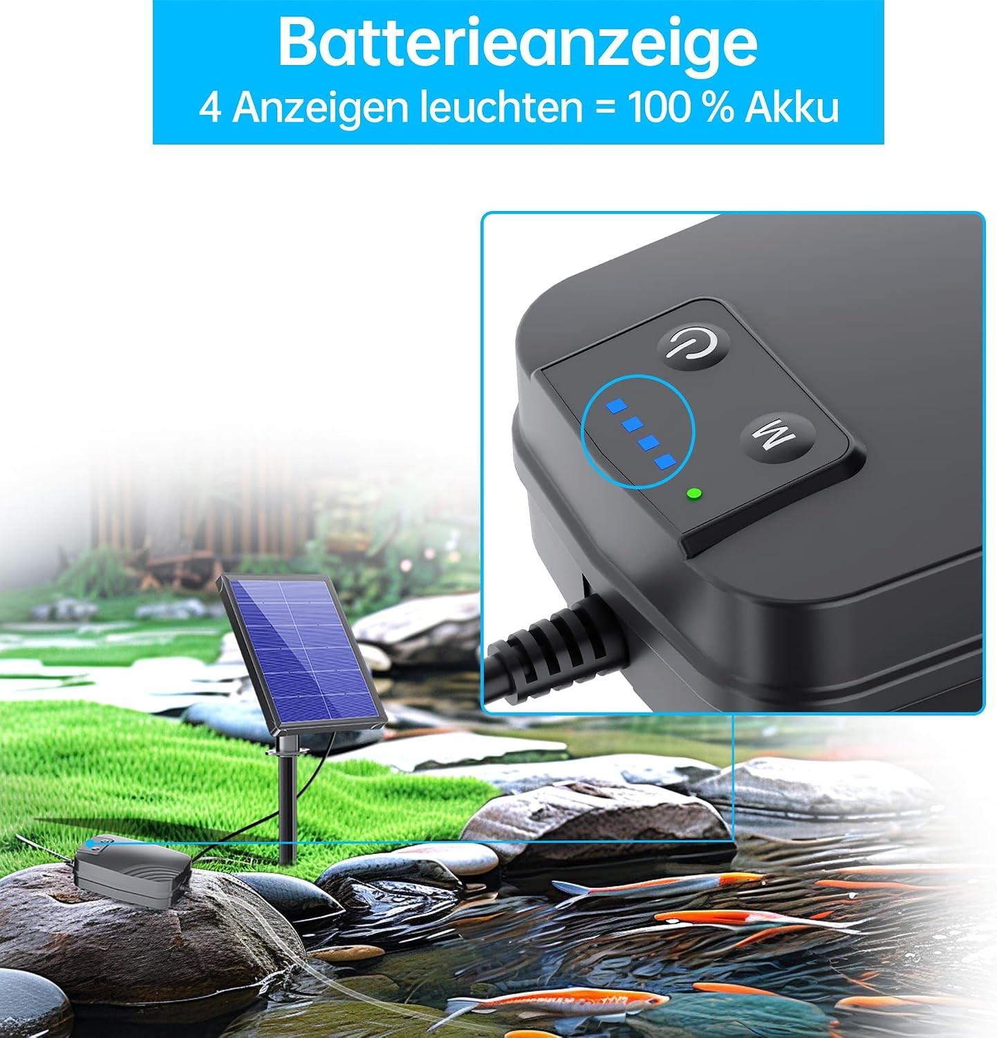 Detalle 2 de Biling Solar-Teichbelüfter 4W – Sauerstoffpumpe für Teich & Hydroponik