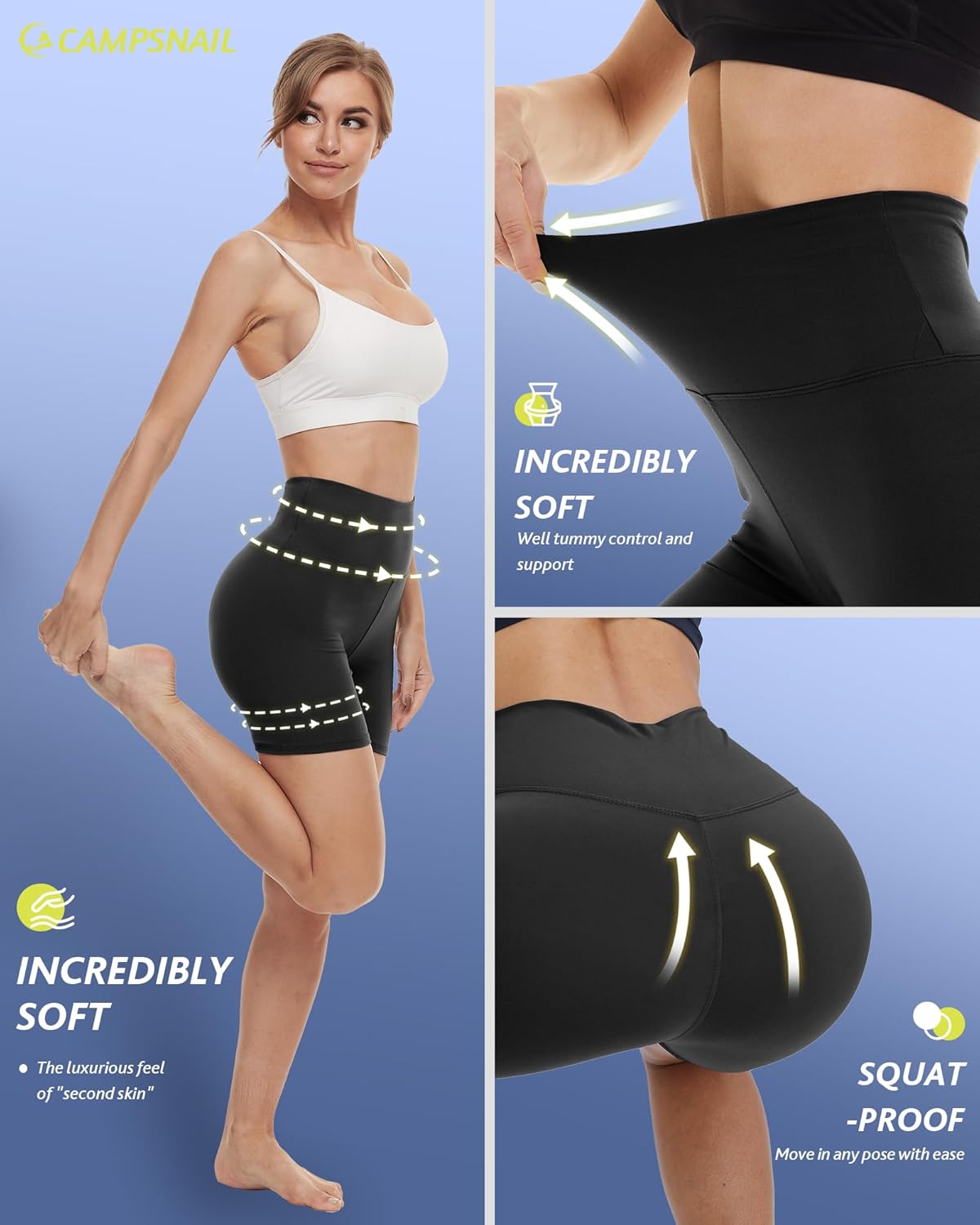 Detalle de CAMPSNAIL 4-Pack Biker Shorts for Women: High-Waist, 5"/8" Tummy Control