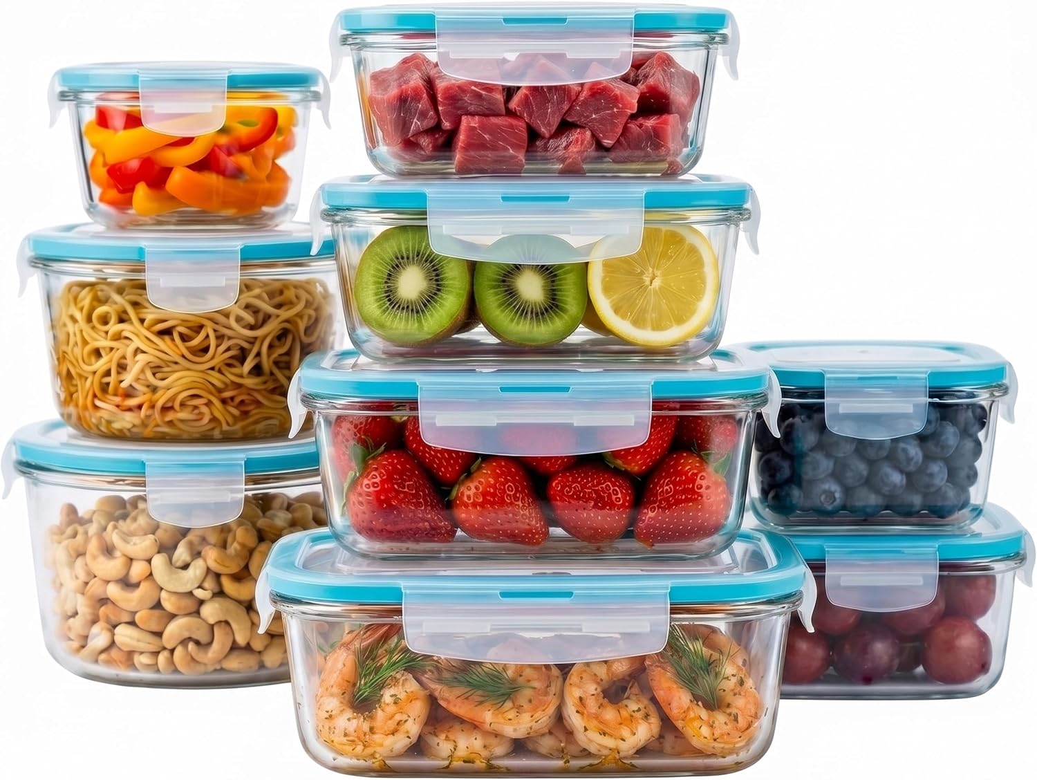 Detalle de KICHLY 18-Piece Glass Food Storage Container Set, 9-Pack, Borosilicate