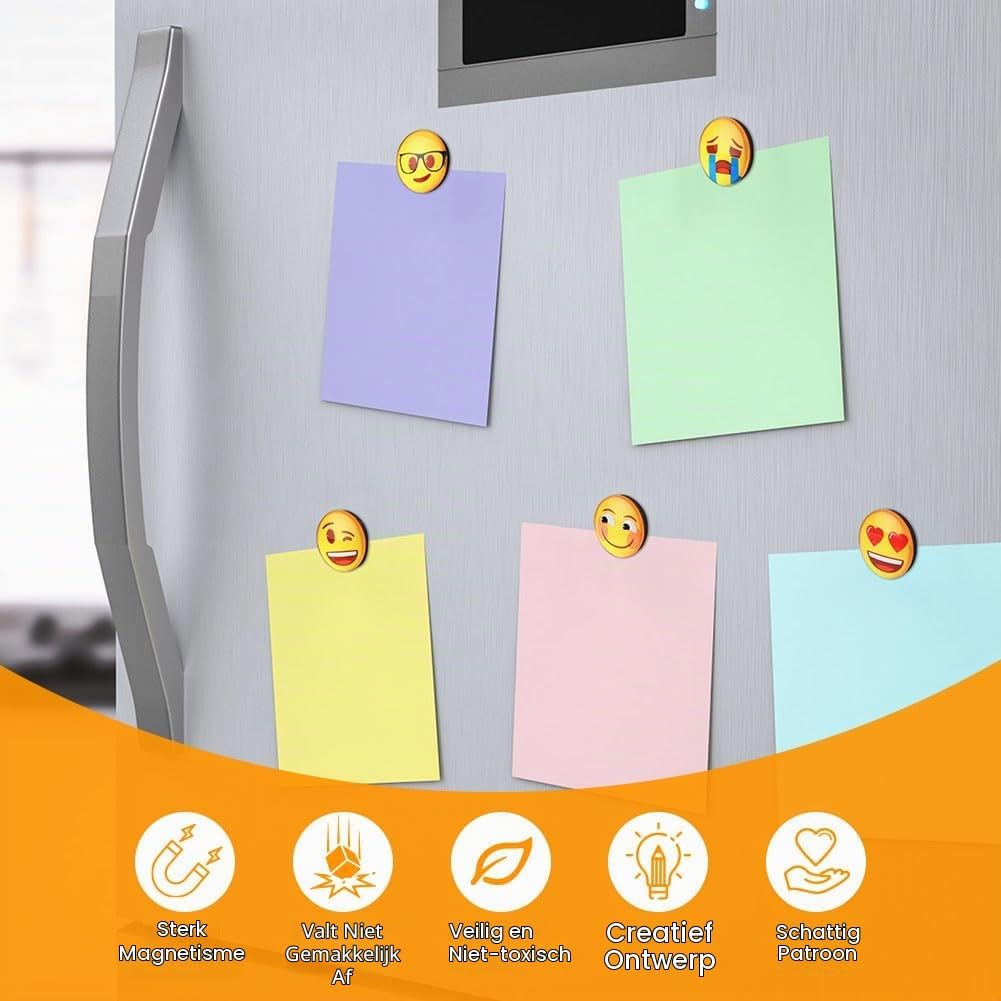 Detalle 2 de AUAUY M1-3860081 emoji-koelkastmagneten, 30 glazen smileys