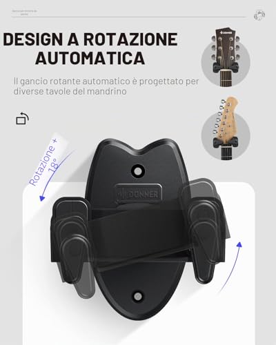Detalle de Donner Supporto a parete per chitarra – 2 pack con blocco automatico e cuscinetti EVA