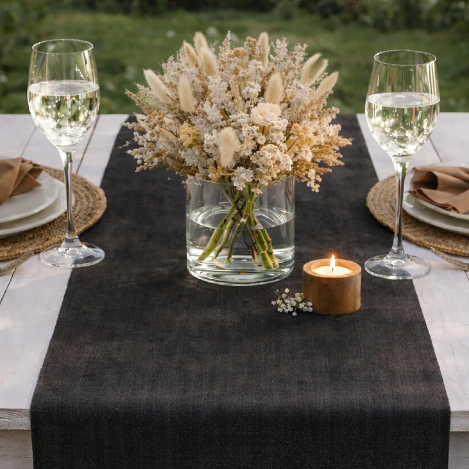 Detalle de Twinzee Chemin de Table Noir Non Tissé 30 cm x 25 m – Déco de table élégante pour tous vos événements