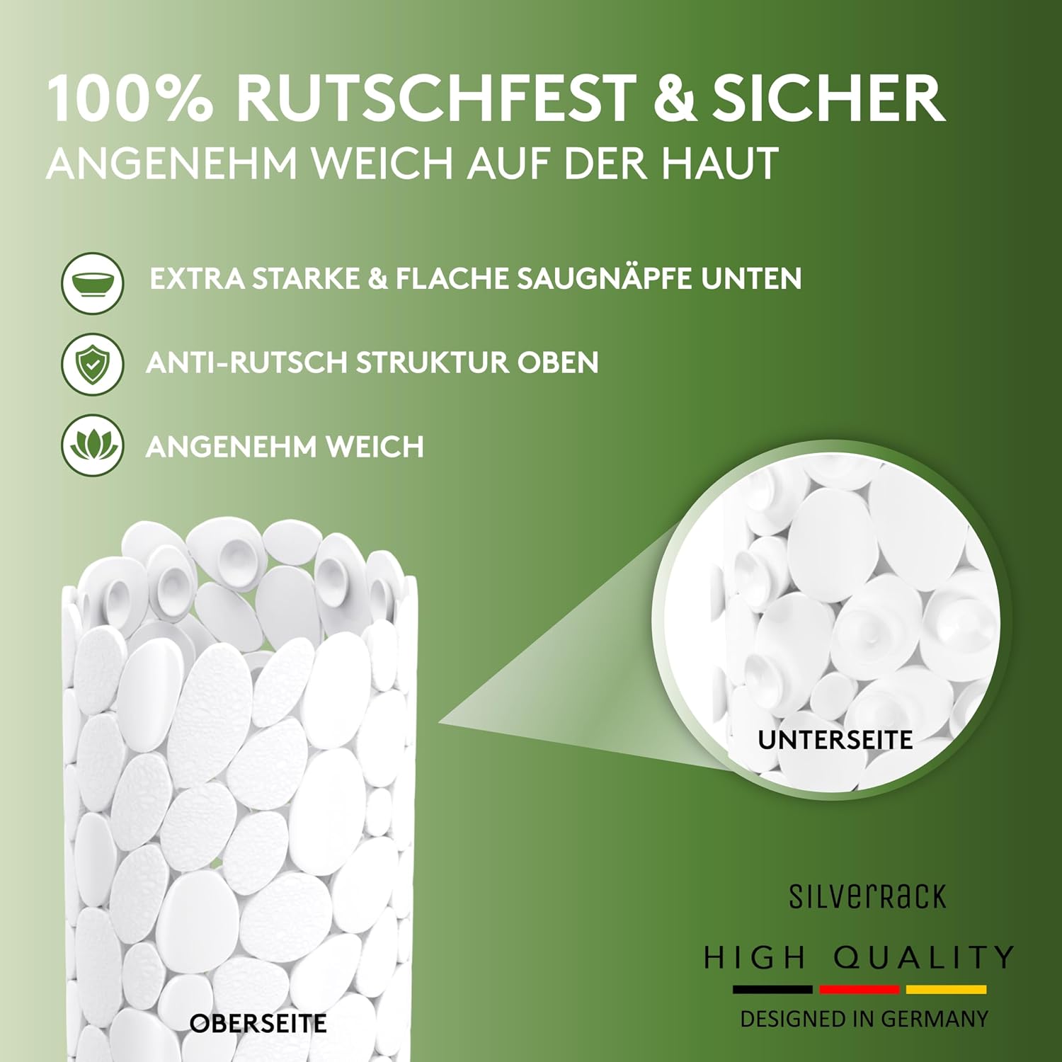 Detalle de SilverRack DermaSensitivo – Tappetino da doccia antiscivolo 53x53 cm, 100% senza BPA