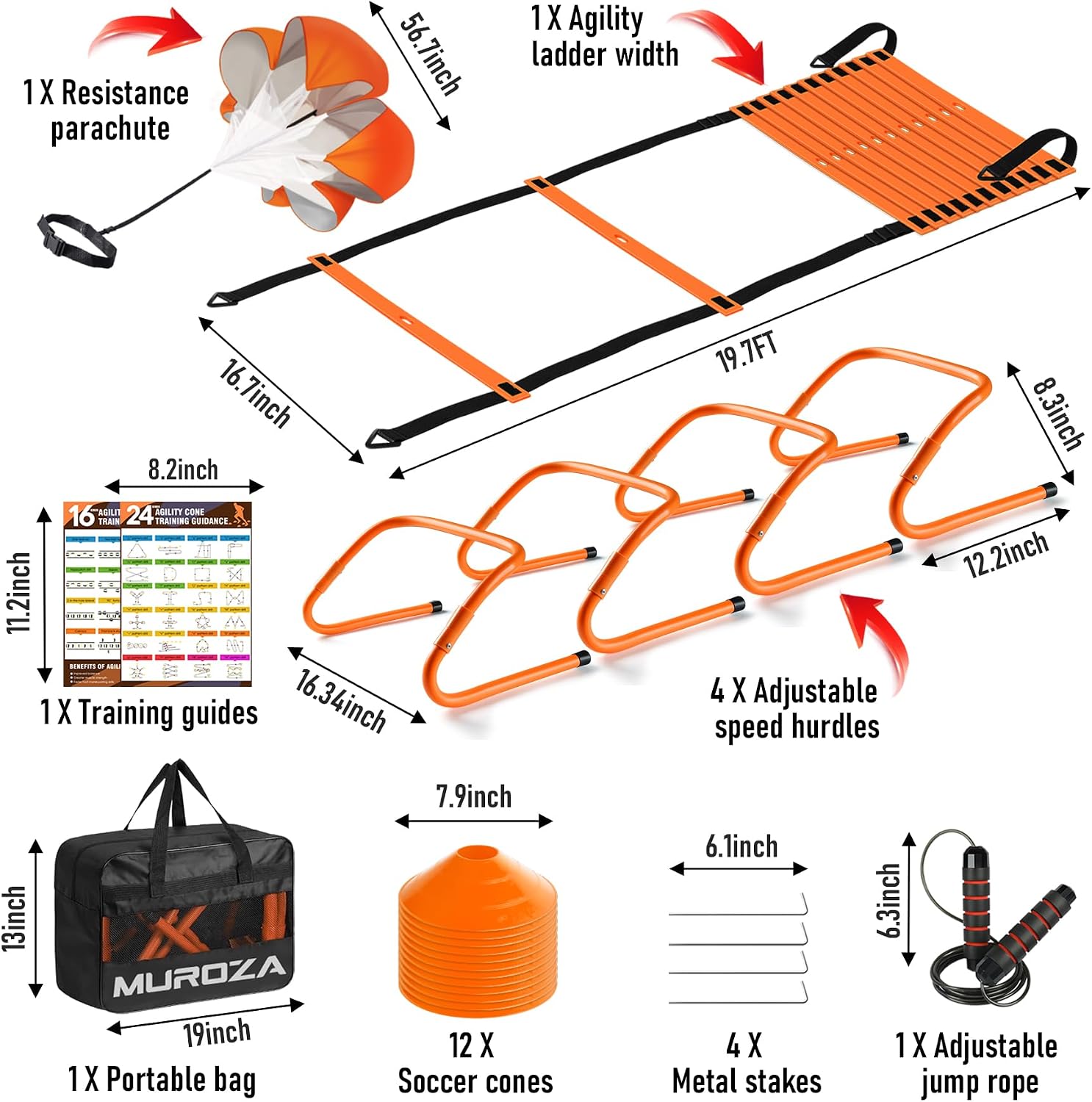 Detalle 2 de MUROZA Agility Ladder Orange Speed Training Set with 20-ft Ladder