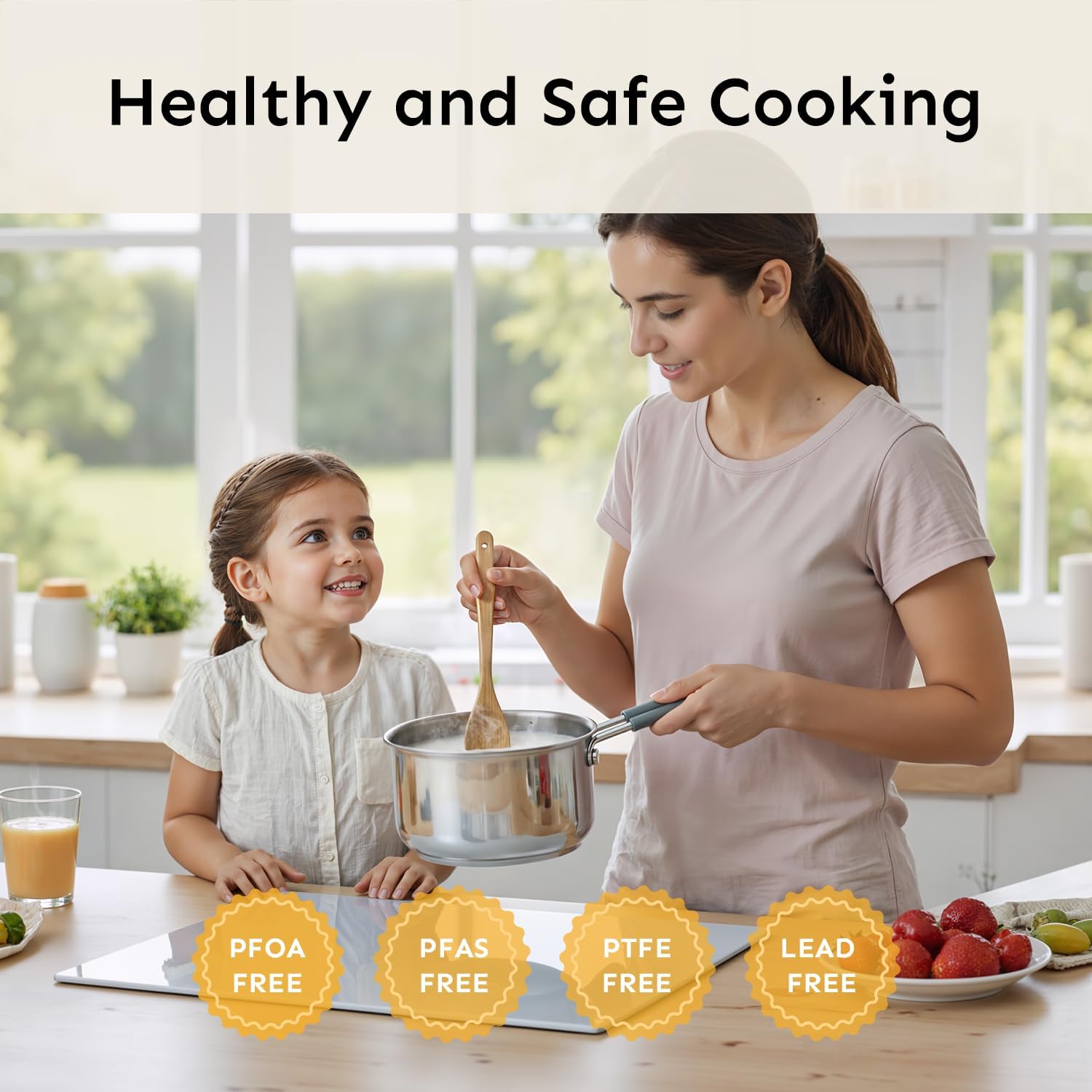 Thumbnail 1 de COOKNANO 18cm Stainless Steel Saucepan with Glass Lid (2L) – induction ready, stay-cool handles