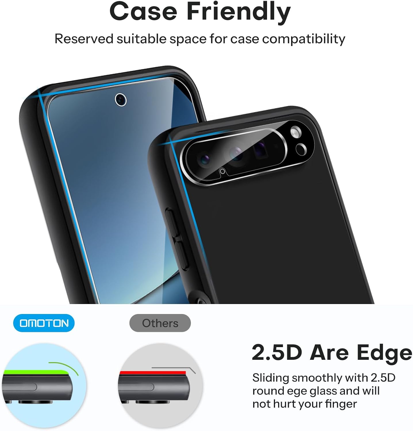 Detalle 2 de OMOTON Pixel 10 Pro XL Screen Protector, 3+2 Tempered Glass Set, 6.8-Inch