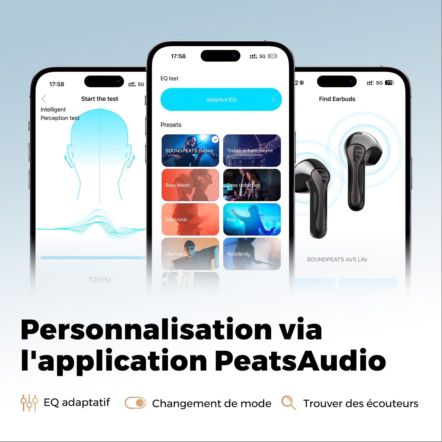 Thumbnail 5 de SoundPEATS Air5 Lite : écouteurs Bluetooth 5.4 Hi-Res avec réduction de bruit des appels et autonomie jusqu’à 30 h