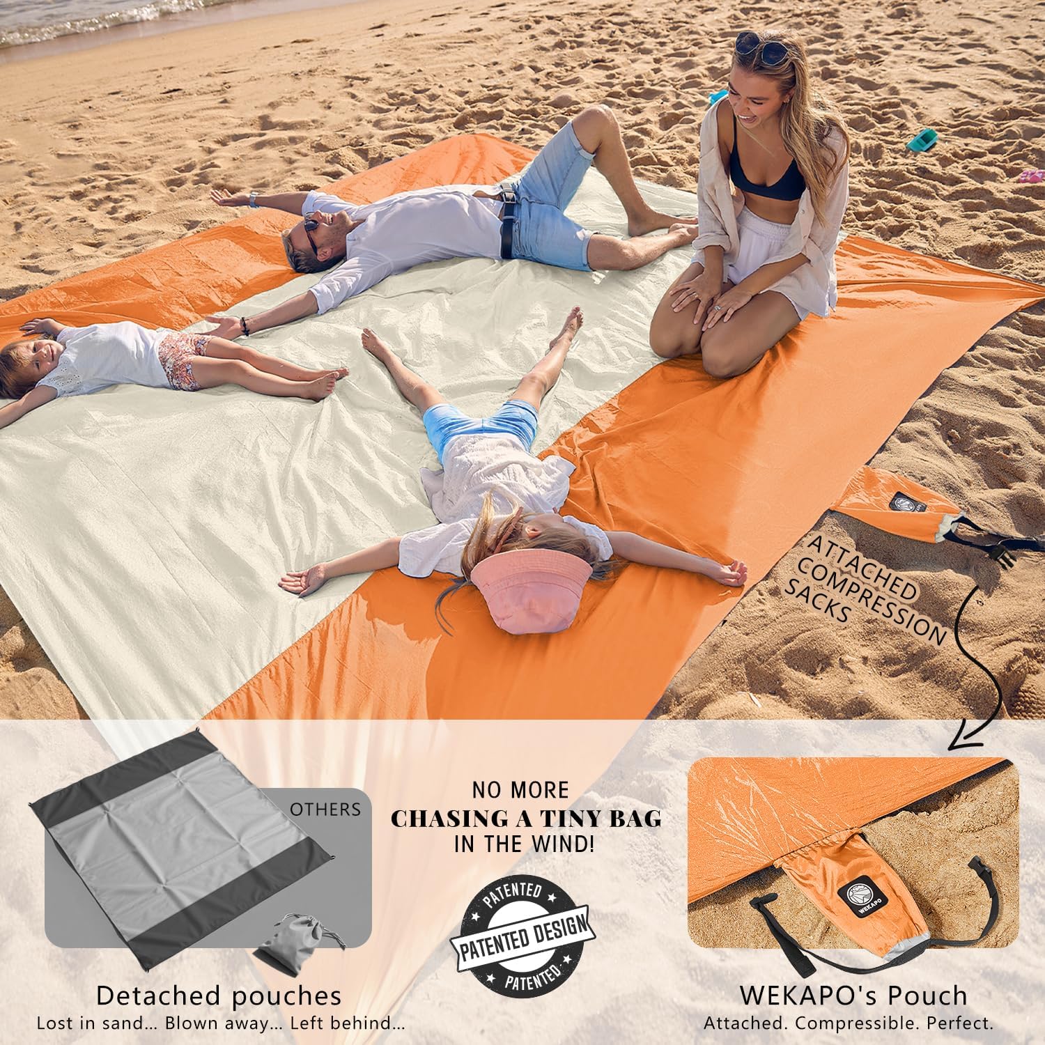 Thumbnail 2 de WEKAPO Beach Blanket Sandproof Waterproof – Oversized 10' x 9' with Stakes