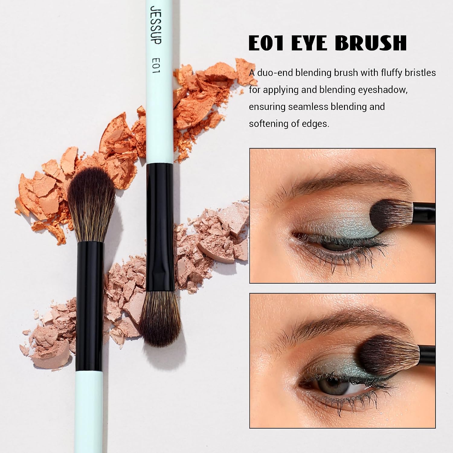 Detalle de Jessup Pinselset Make Up Set (2-tlg.) mit Duo-End-Pinseln für Foundation, Kontur & Lidschatten