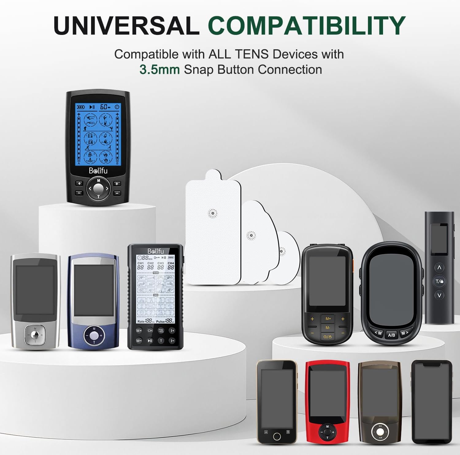Detalle de Belifu 1 Reusable TENS Electrode Pads, Latex-Free, 3.5 mm Snap Connection