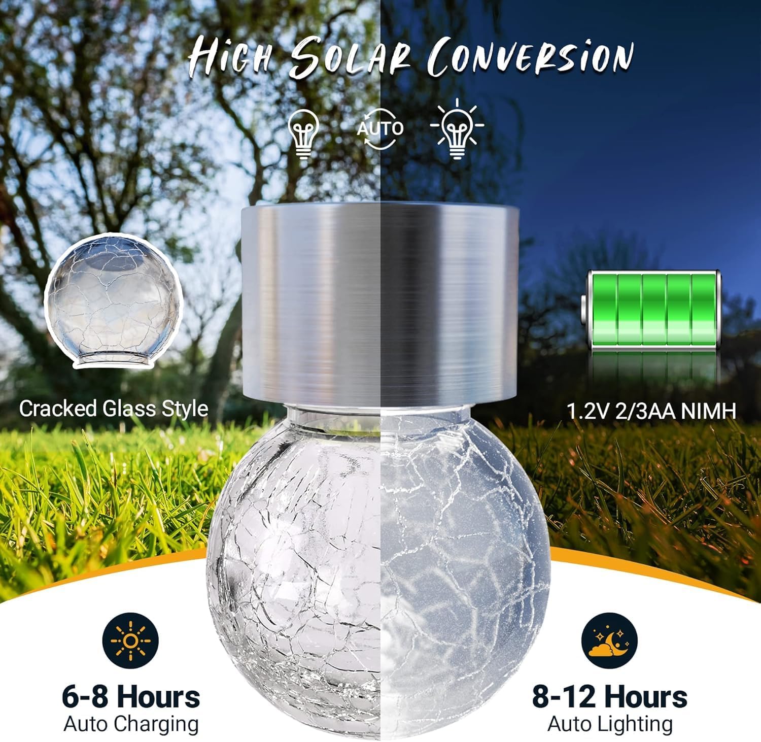 Thumbnail 2 de GIGALUMI 12 Pack Solar Hanging Lights with Crackle Glass — Waterproof Outdoor Decoration