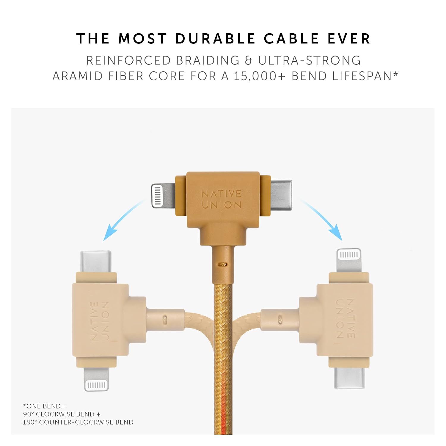 Detalle de Native Union Belt Cable Duo 1.5m/5ft ultra-strong braided 2-in-1 MFi charging cable (Lightning & Type-C) – Kraft