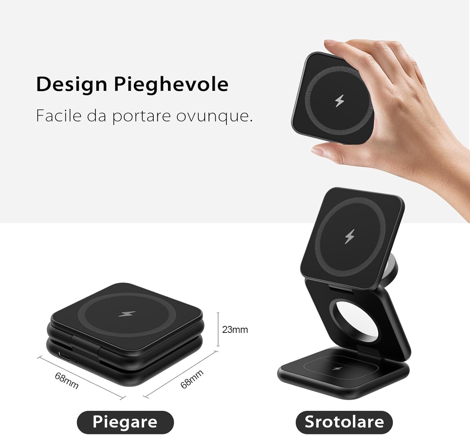 Thumbnail 1 de KU XIU X40 caricatore wireless magnetico 3-in-1 pieghevole per iPhone, Apple Watch e AirPods (nero)