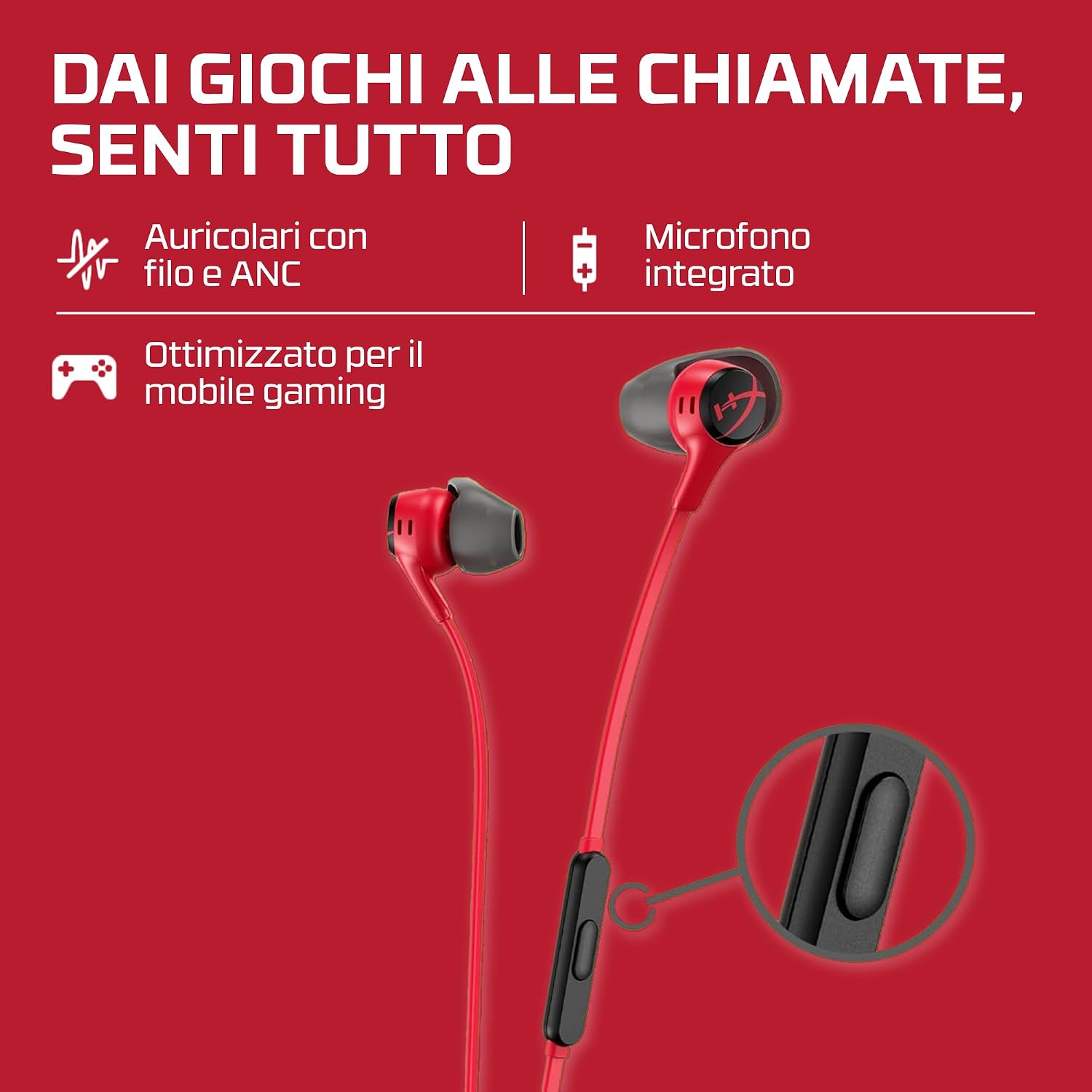 Detalle 2 de HyperX Cloud auricolari con connettore a 90° e microfono integrato (rosso)