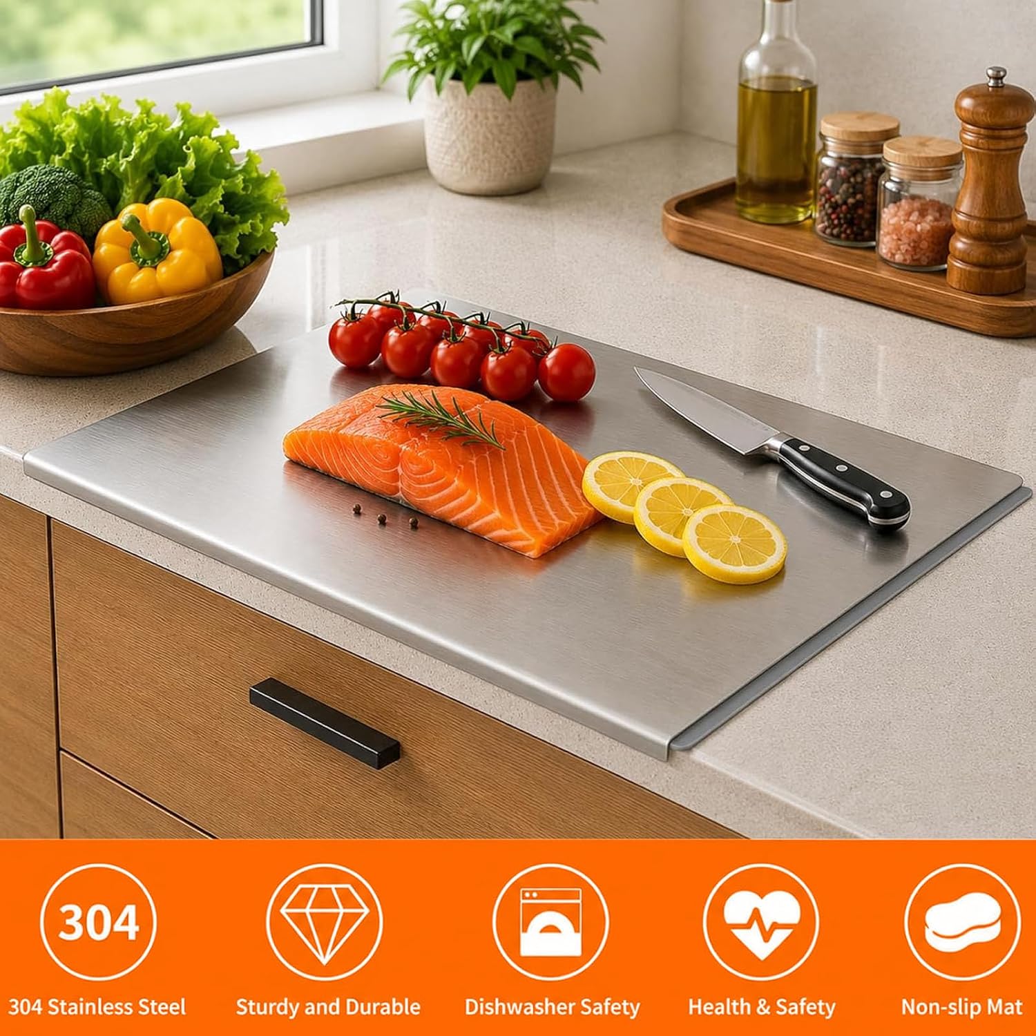 Thumbnail 4 de Jnfmiler Stainless Steel Cutting Board, Reversible 304 Steel, 40 x 50 cm