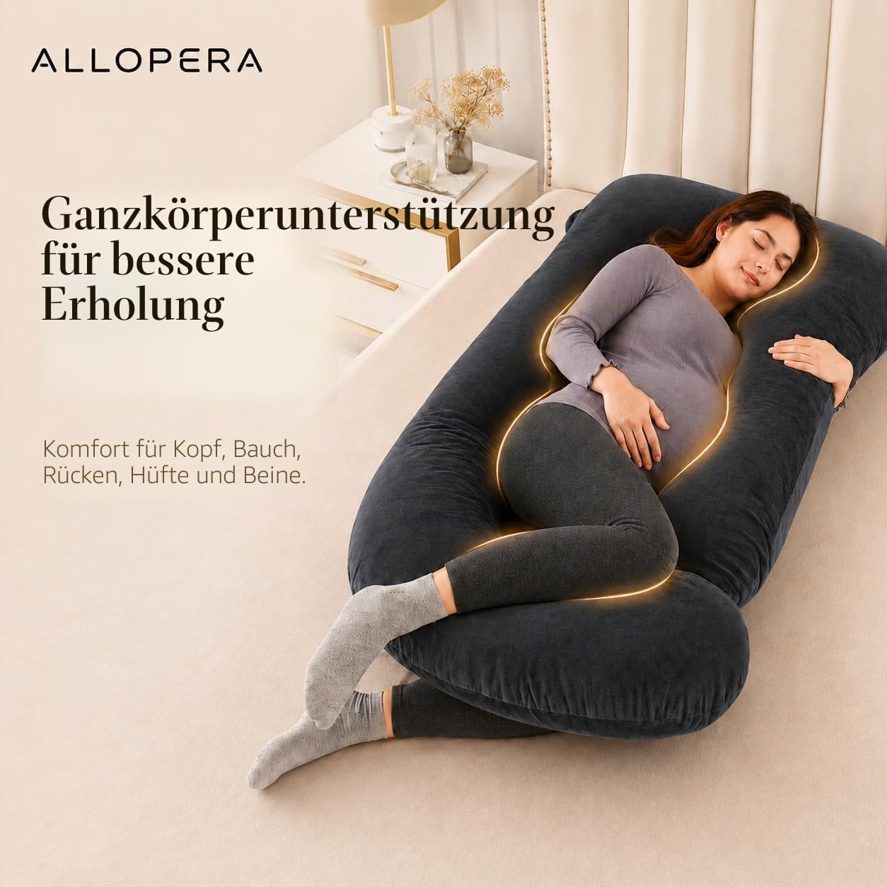 Detalle 2 de ALLOPERA Schwangerschaftskissen Vollkörper 57 Zoll Velvet-Bezug