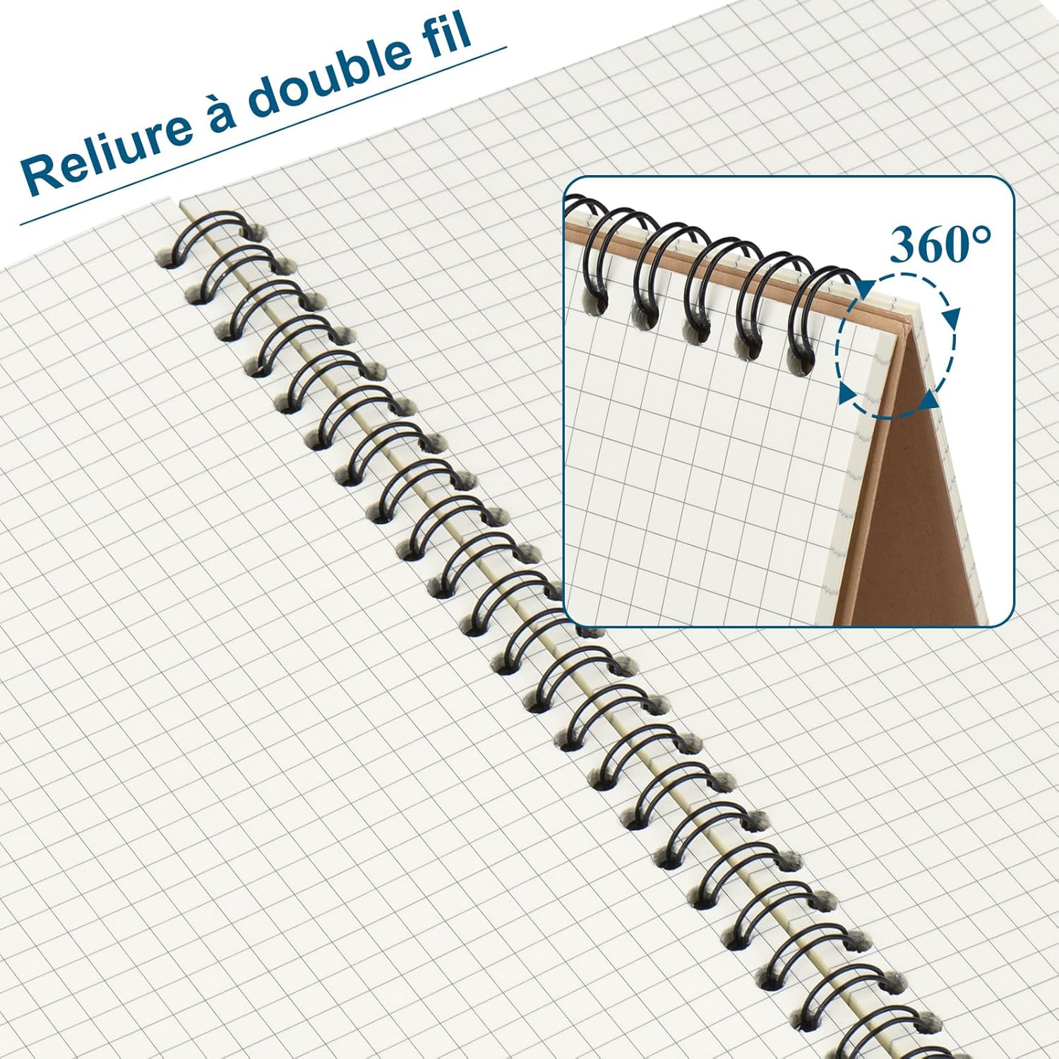 Thumbnail 2 de ZCZN 6 blocs cahier A5 à spirale en kraft, petits carreaux (60 feuilles par bloc)