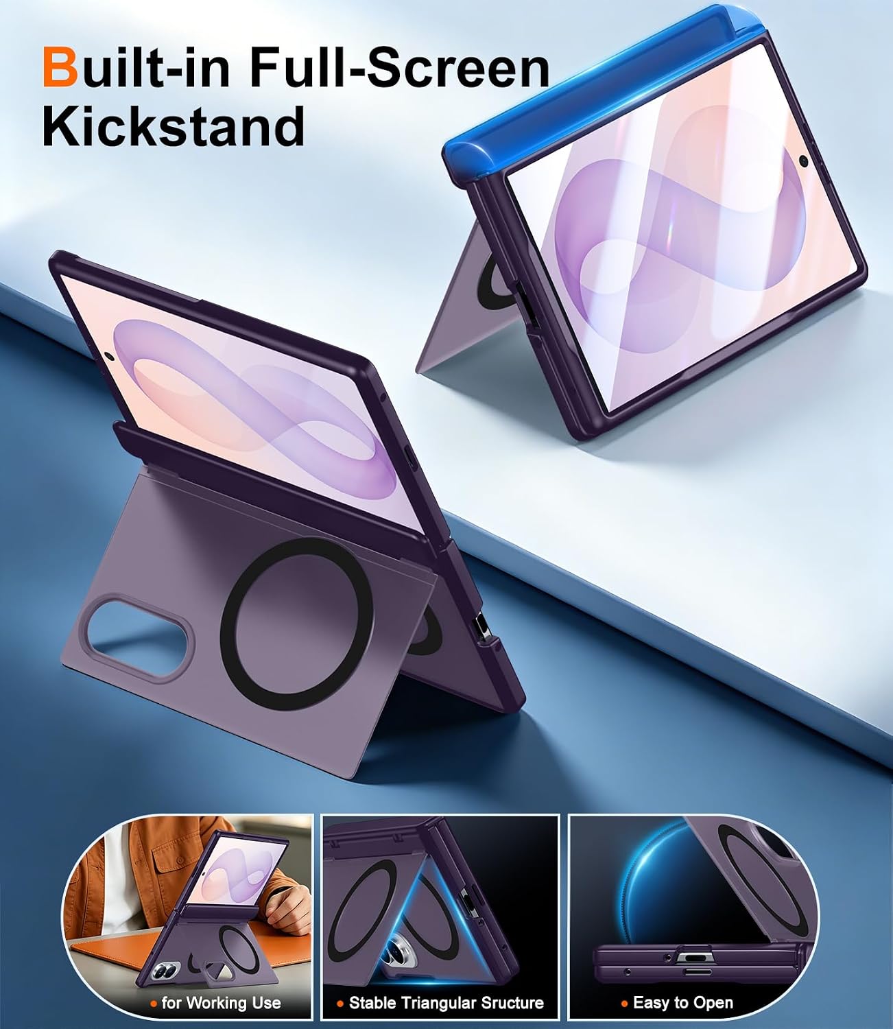 Detalle 2 de SPIDERCASE Galaxy Z Fold 8 Case, Purple TPU with Kickstand and Hinge Protection