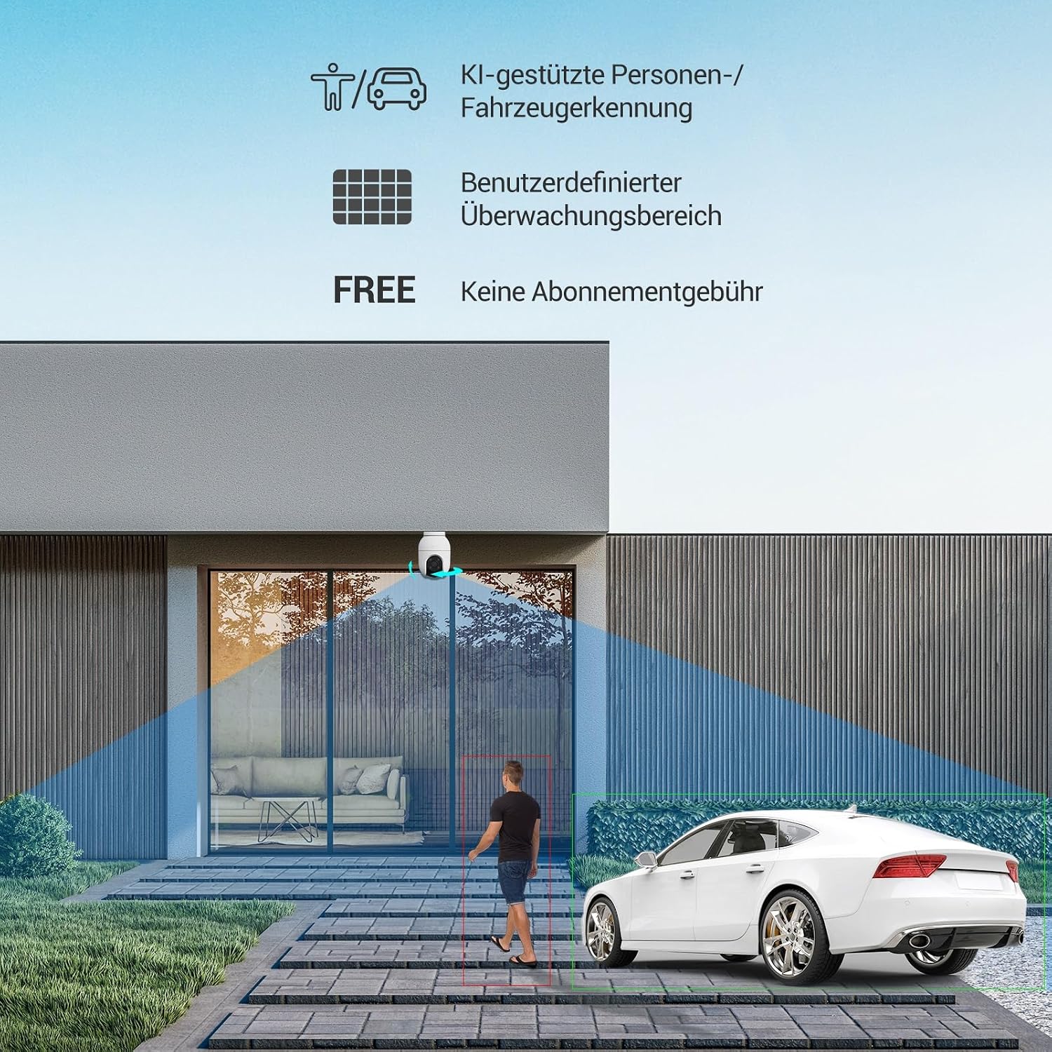 Detalle de EZVIZ C8c 3K (5MP) Pan&Tilt WLAN-Überwachungskameras außen, 360° PTZ – 2er-Set mit Personen-/Fahrzeugerkennung