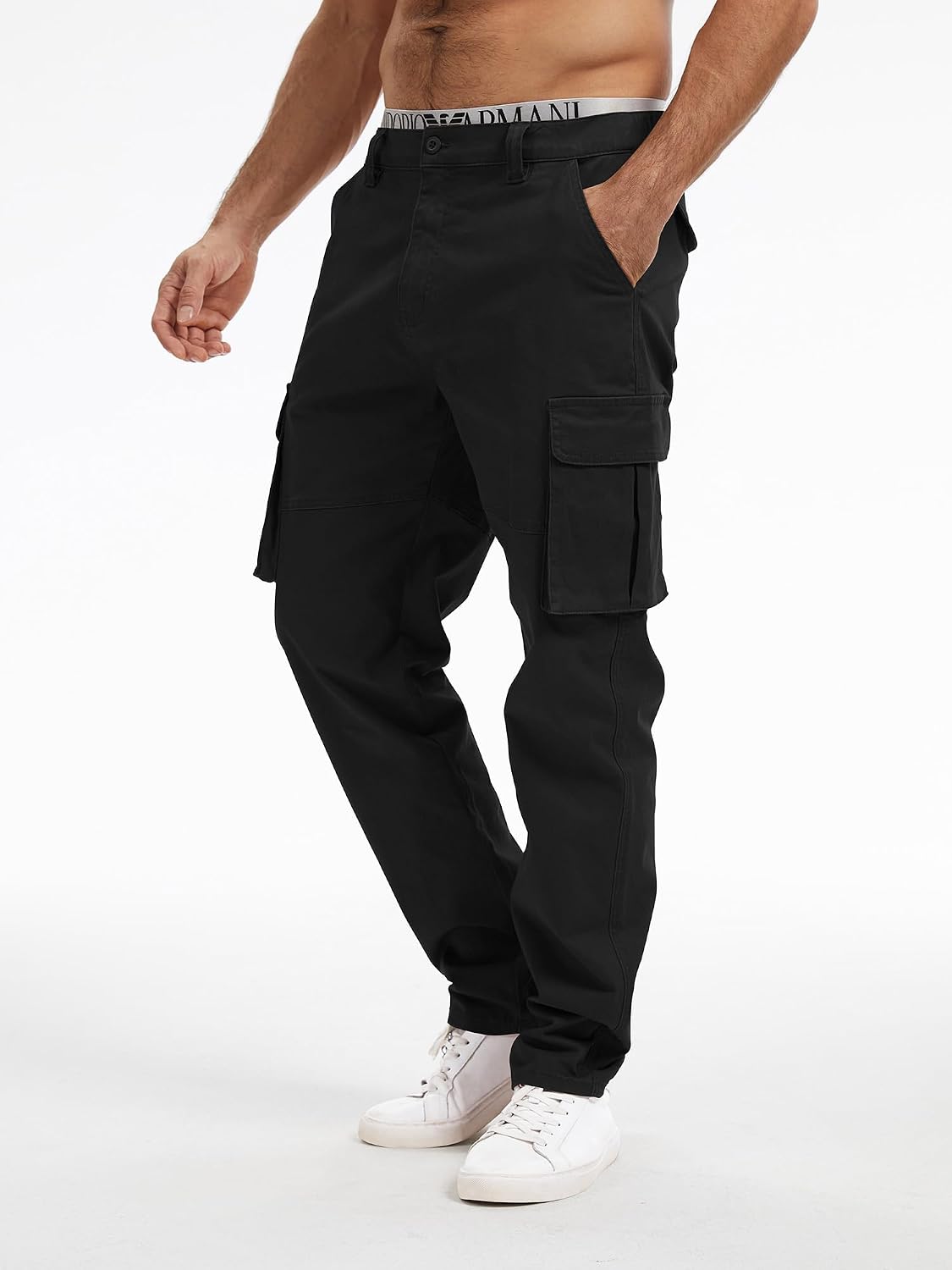Detalle de Breampot Herren Cargohose aus Baumwolle im Chino-/Cargo-Stil mit 6 Taschen für Freizeit & Outdoor