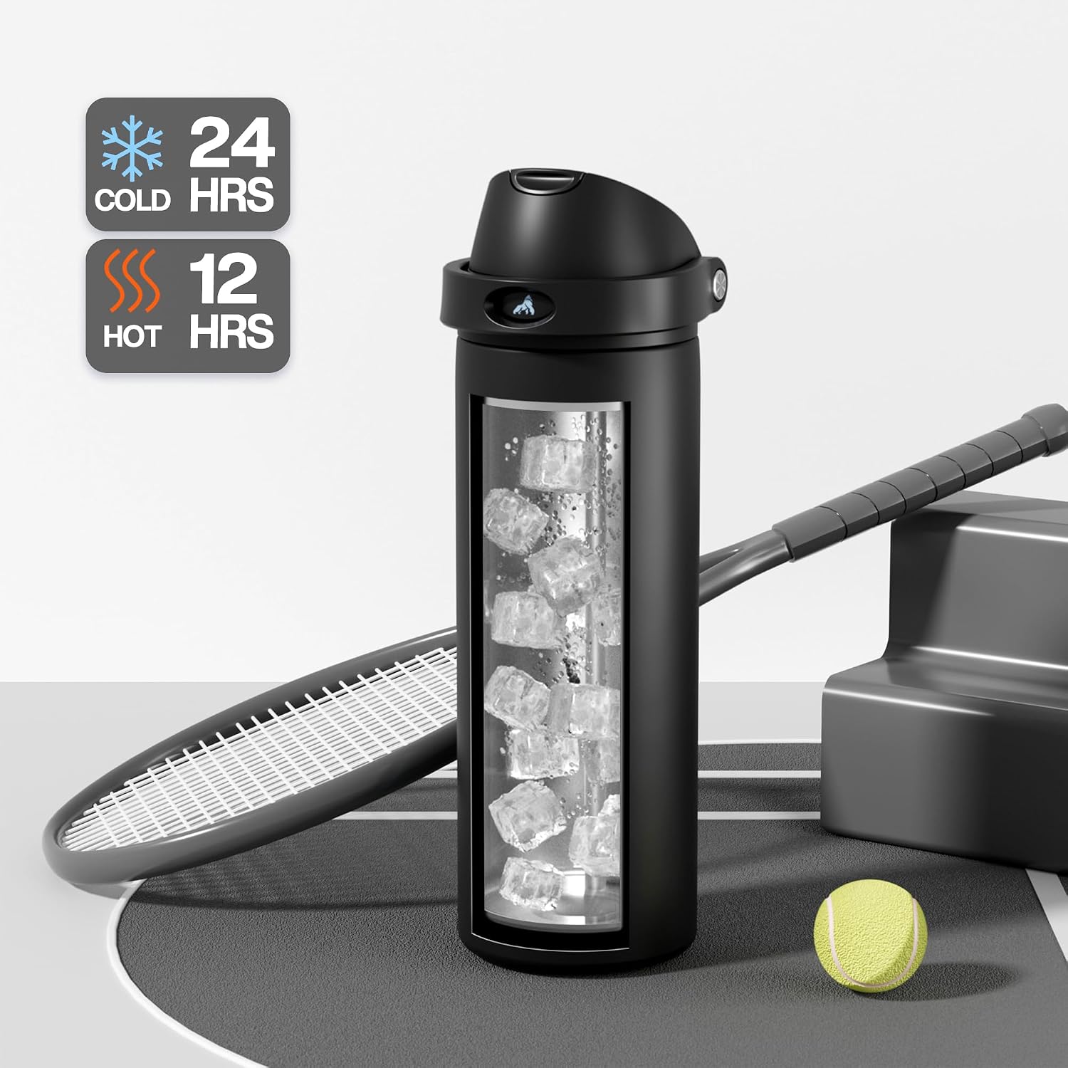 Detalle de POWCAN Insulated Water Bottle with Push-Button Lid, 24 oz, Dual-Sip Design
