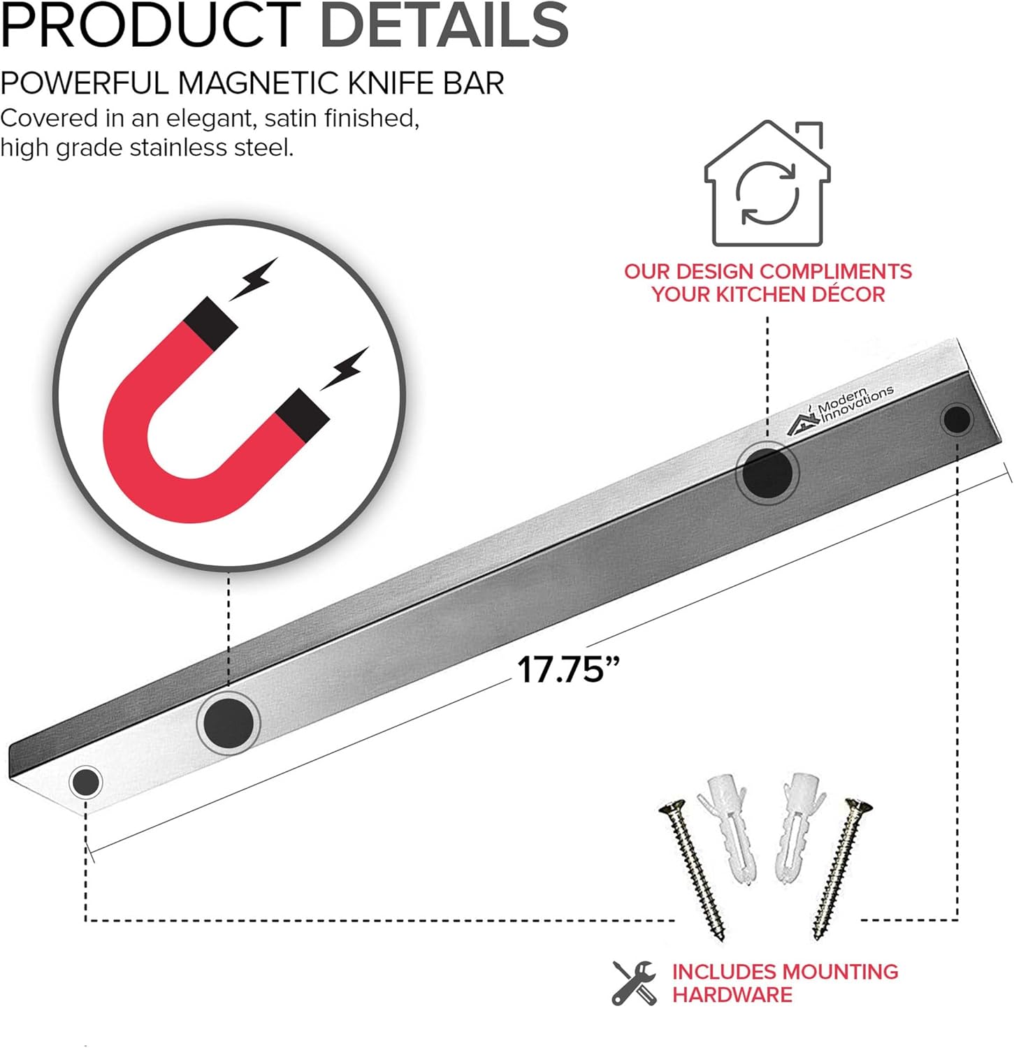 Detalle 2 de Modern Innovations 18 Inch Magnetic Knife Bar