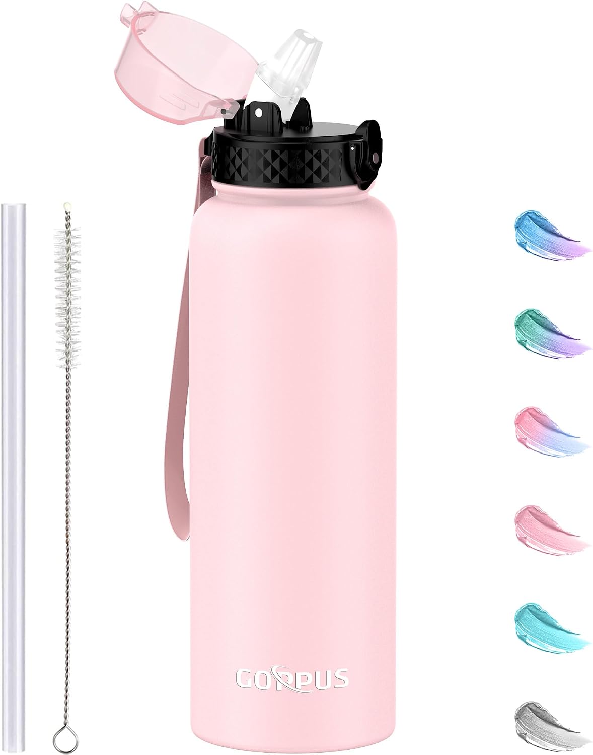 Detalle de GOPPUS 1.2L stainless water bottle with straw