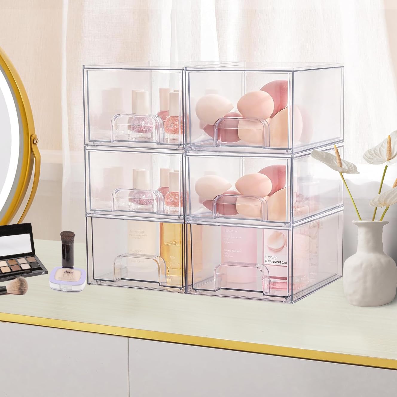 Thumbnail 5 de Lot de 4 organisateurs de tiroir en acrylique empilables pour salle de bain et cuisine