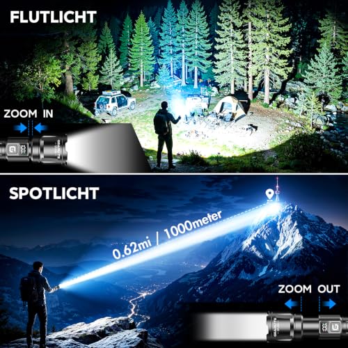 Detalle 2 de GEARLITE Taschenlampe LED Aufladbar – Extrem Hell, 6000 Lumen, 2er-Set