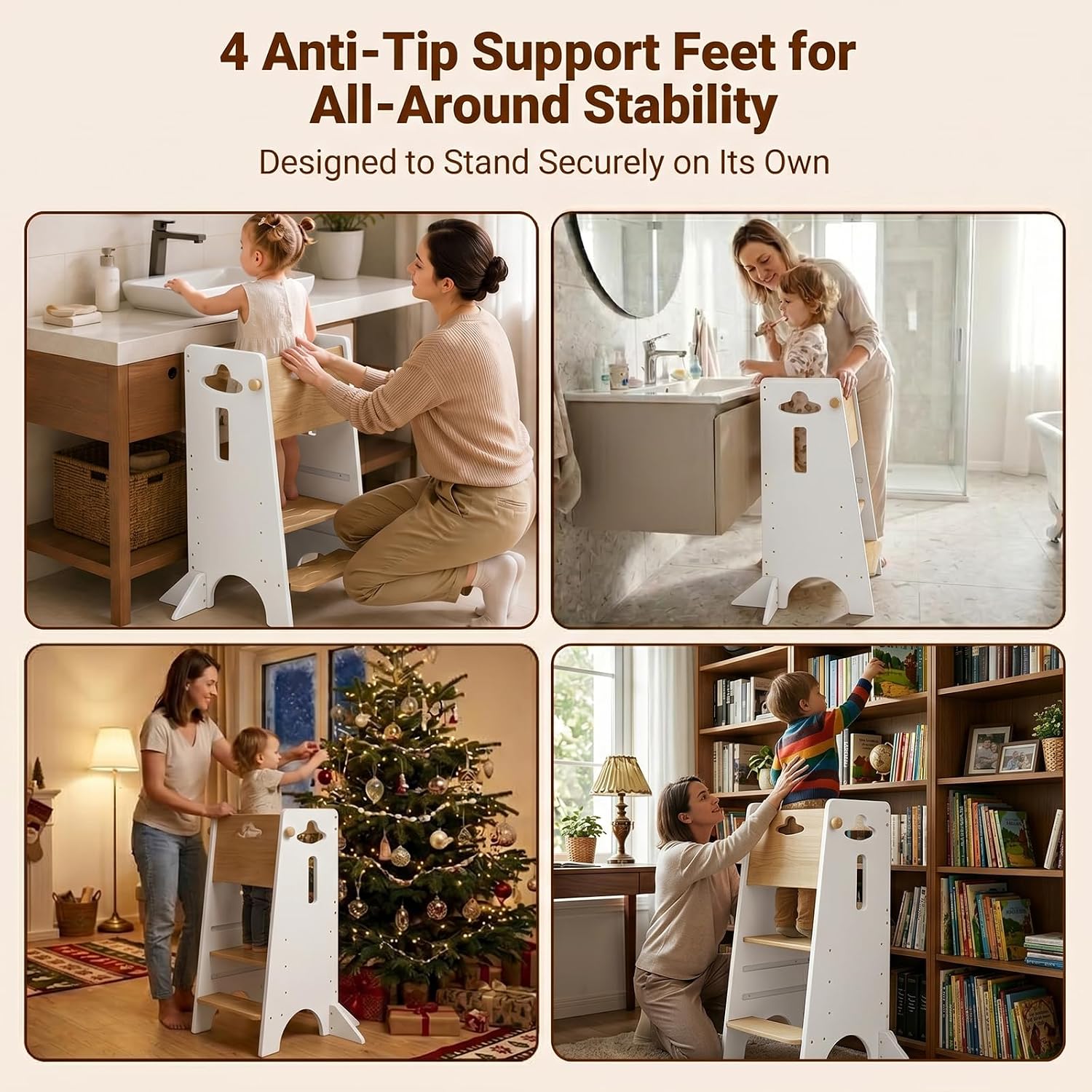 Thumbnail 6 de COSYLAND Toddler Standing Tower 3-Level Wooden Kitchen Stool