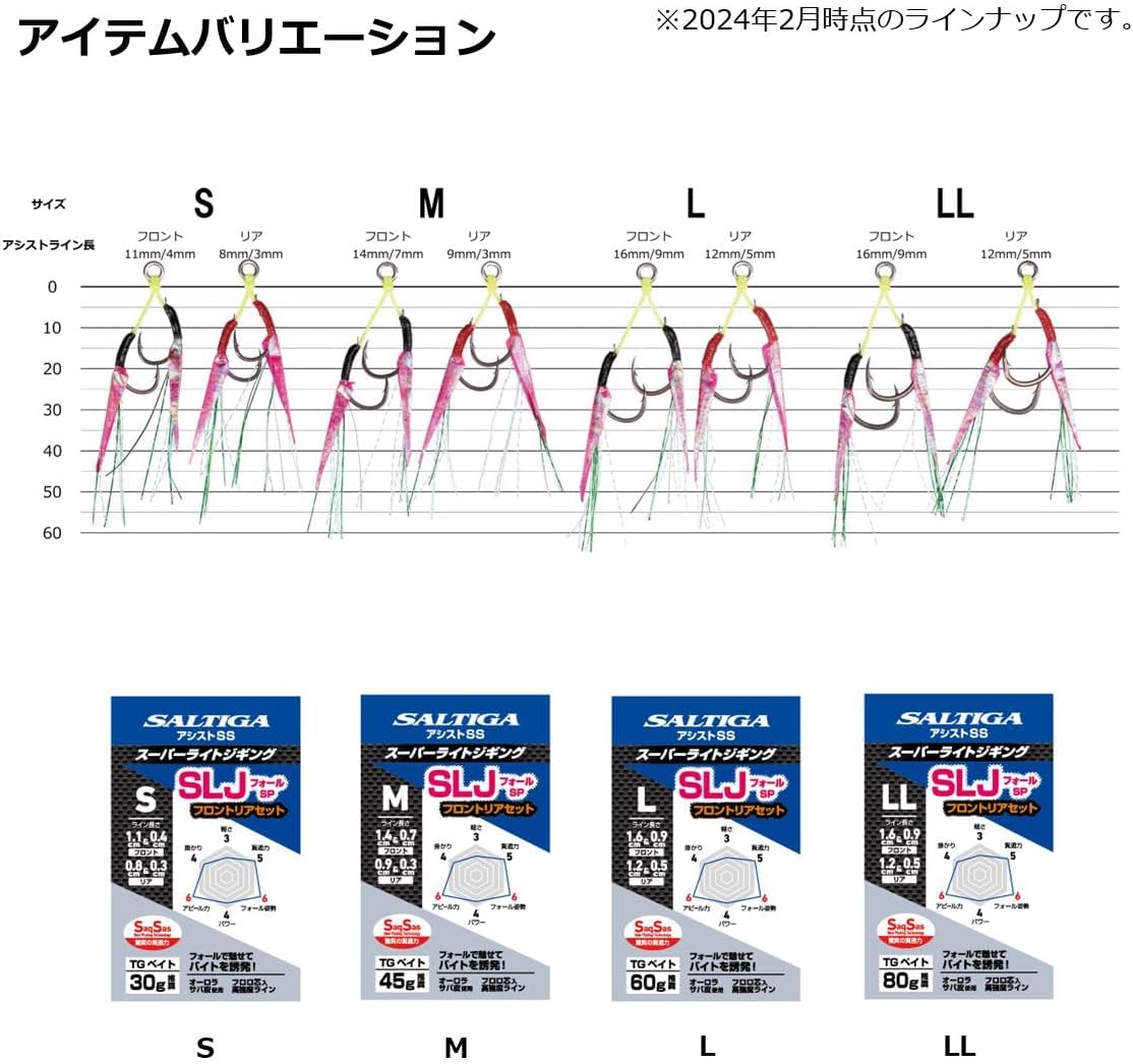 Detalle de ダイワ ソルティガアシストSS SLJ フォールSP アシストフック サバ皮・ティンセル搭載