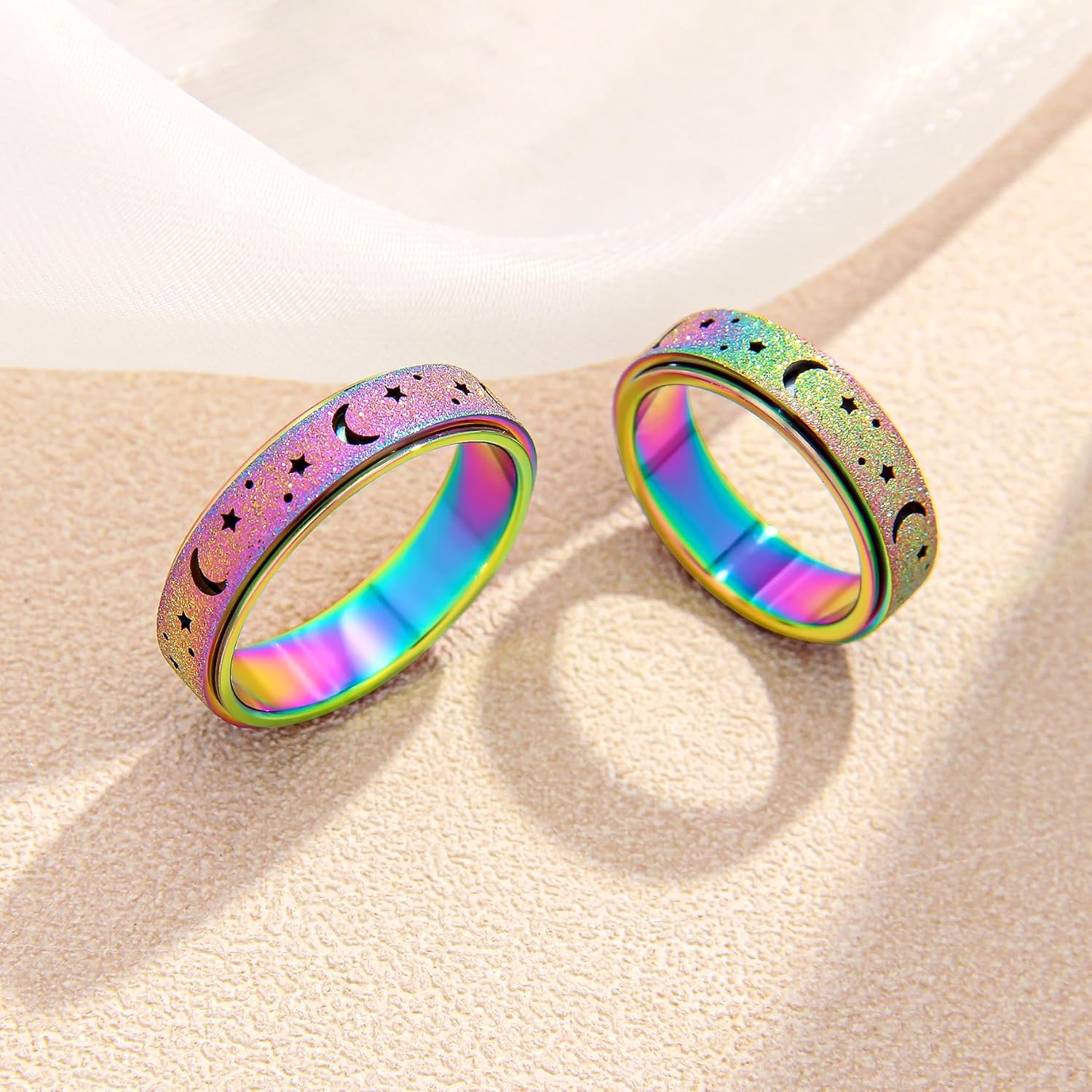 Thumbnail 6 de LuckyAmor Anxiety Spinner Ring for Women (Moon & Stars) – Rotating Stainless Steel Band Jewelry