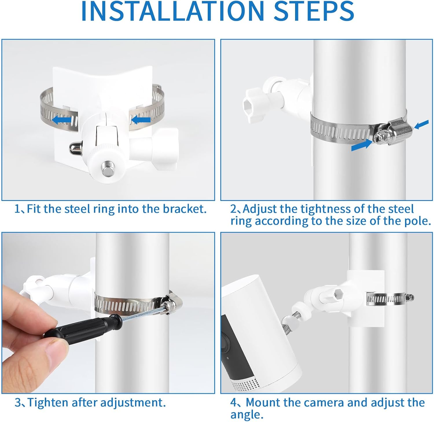 Detalle de LALAGO Masthalterung für Außen-/Innenkamera & Solarpanel (2er-Set) – universell mit 360° Drehung und verstellbarem Durchmesser