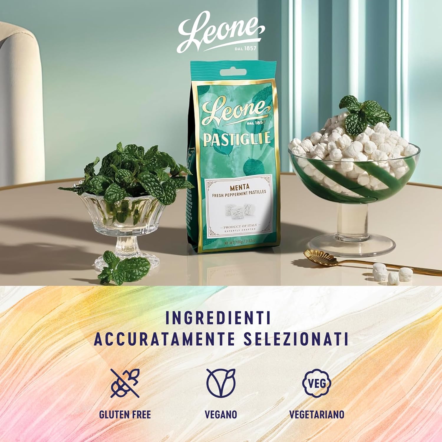 Detalle de Leone dal 1857 - Pastiglie Leone Menta (3x100 g): gusto fresco e vegan