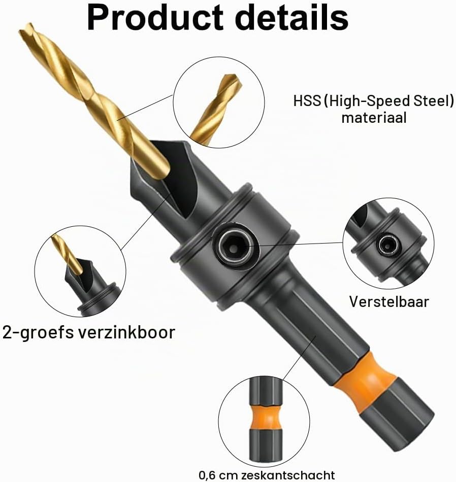 Detalle de Vicloon verzinkborenset voor hout, 12-delig met magnetische bithouder