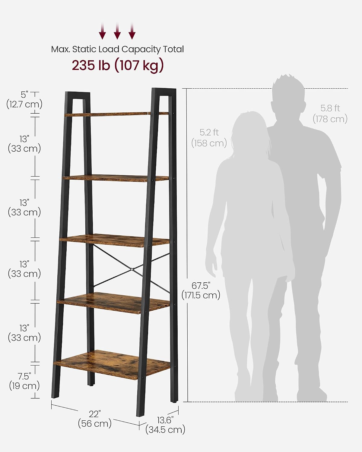 Detalle de VASAGLE Ladder Bookshelf, 5-Tier