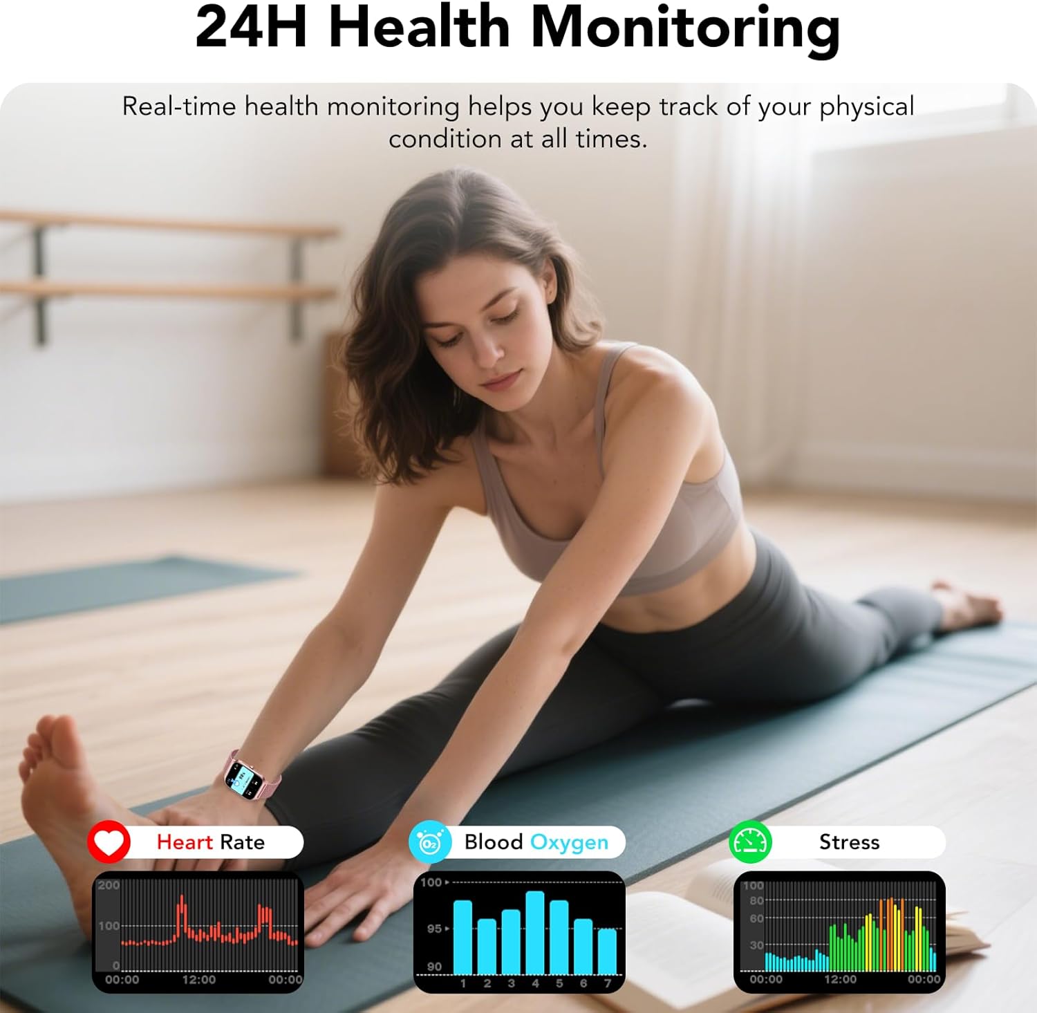 Thumbnail 4 de Montre connectée femme doré rose avec appel Bluetooth et écran HD 1,85" (Da Fit) – Fitness tracker cardio SpO2