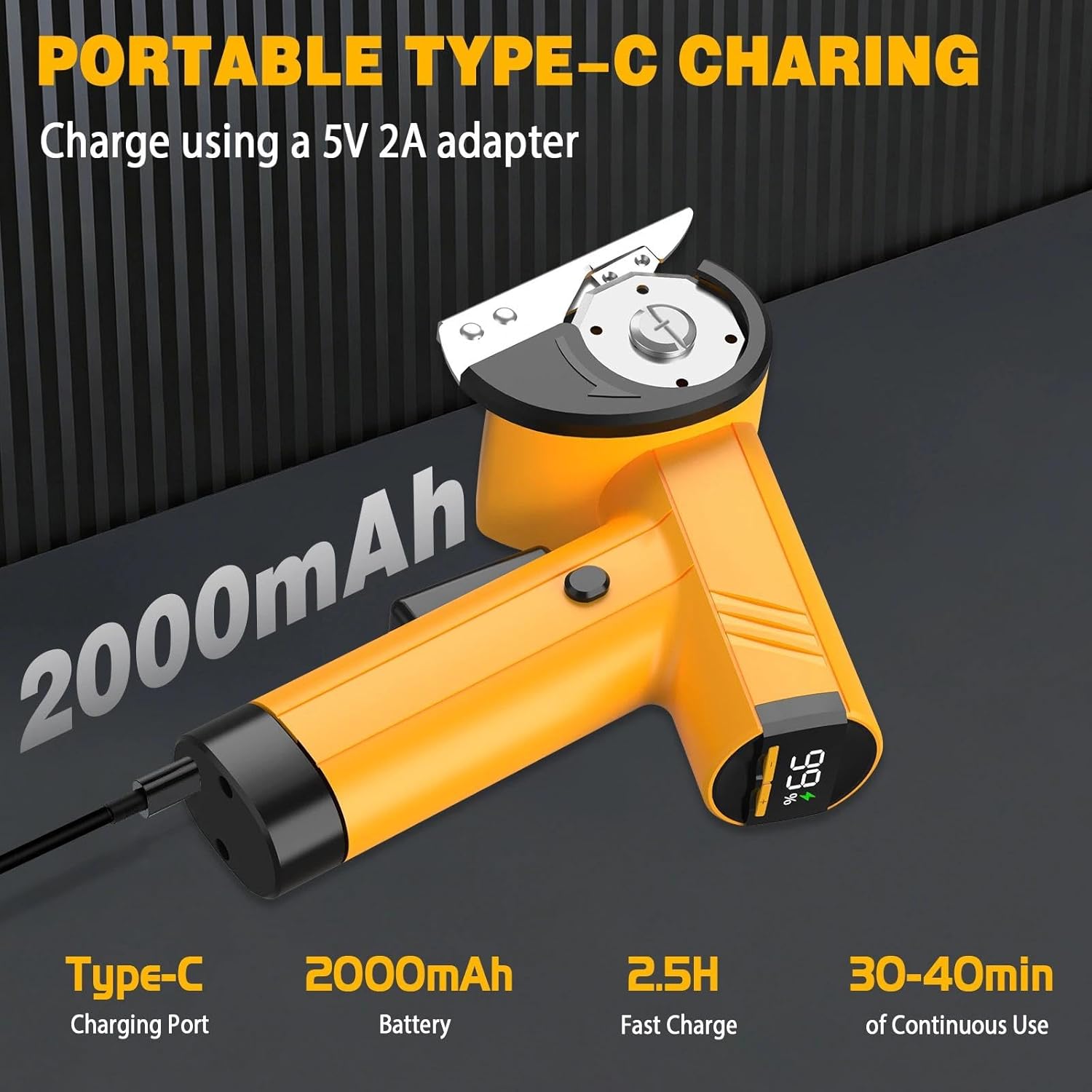 Thumbnail 5 de Cordless Electric Scissors with LED Display and Safety Lock (4-Speed, 2000mAh) for Cardboard, Fabric, Leather & More