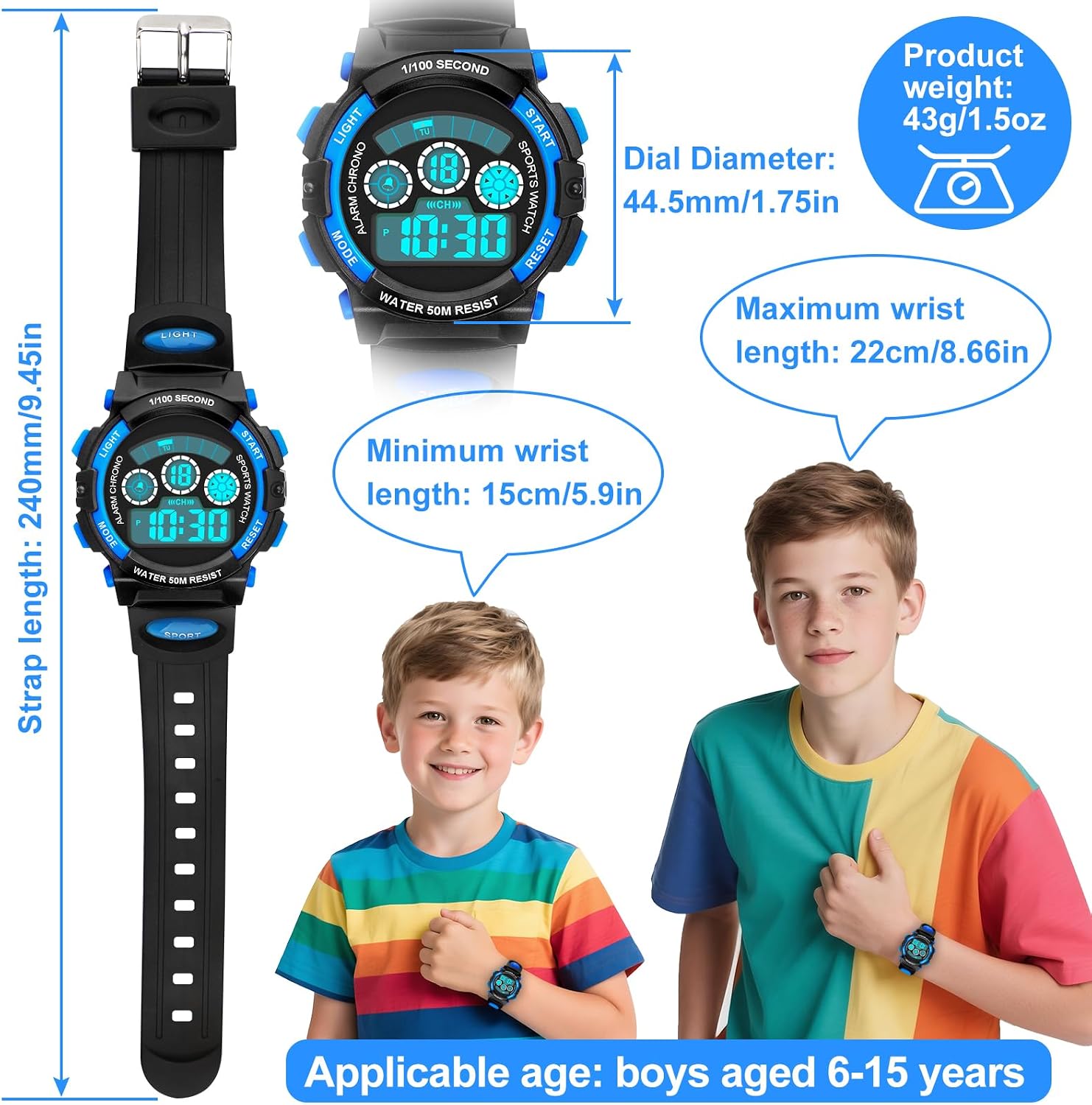 Thumbnail 5 de DTKID Montre Digitale pour Enfants et Ado — 7 couleurs LED, 5ATM, Chronomètre et Alarme