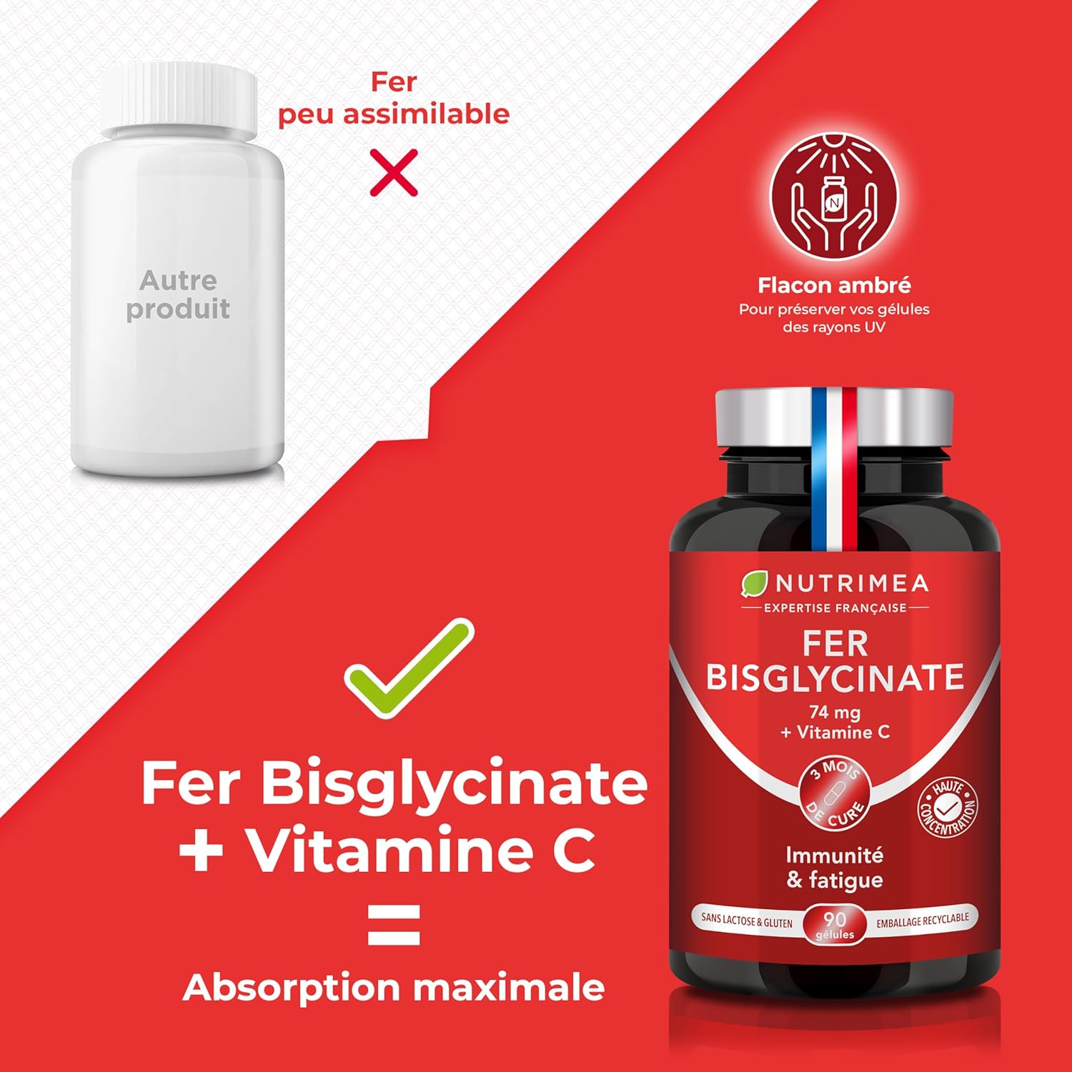 Thumbnail 2 de FER Bisglycinate + Vitamine C (14 mg de fer) Ferrochel® – 90 gélules vegan Nutrimea, fabriqué en France