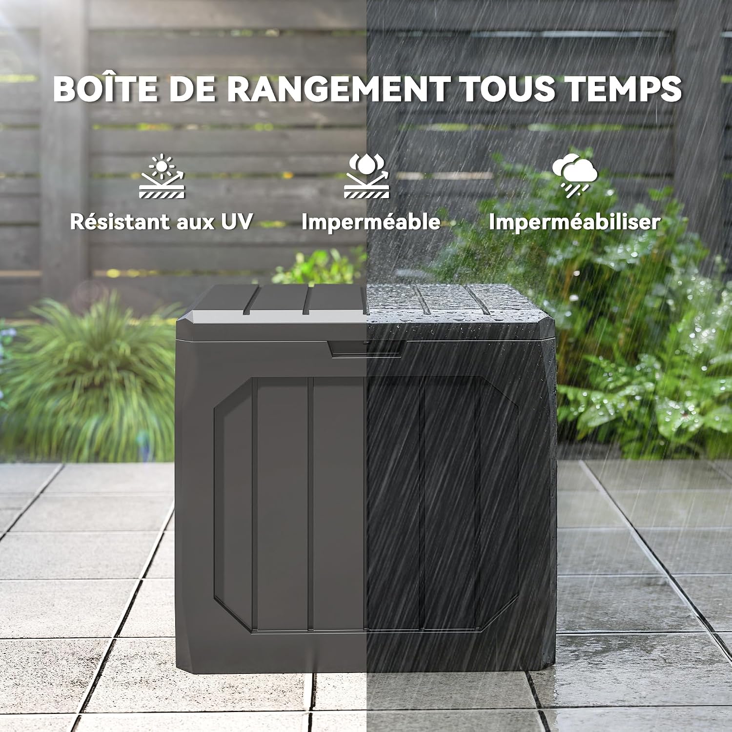 Detalle 2 de Outsunny 84G-868V00BK tuinkist van 121 l in weerbestendig PP