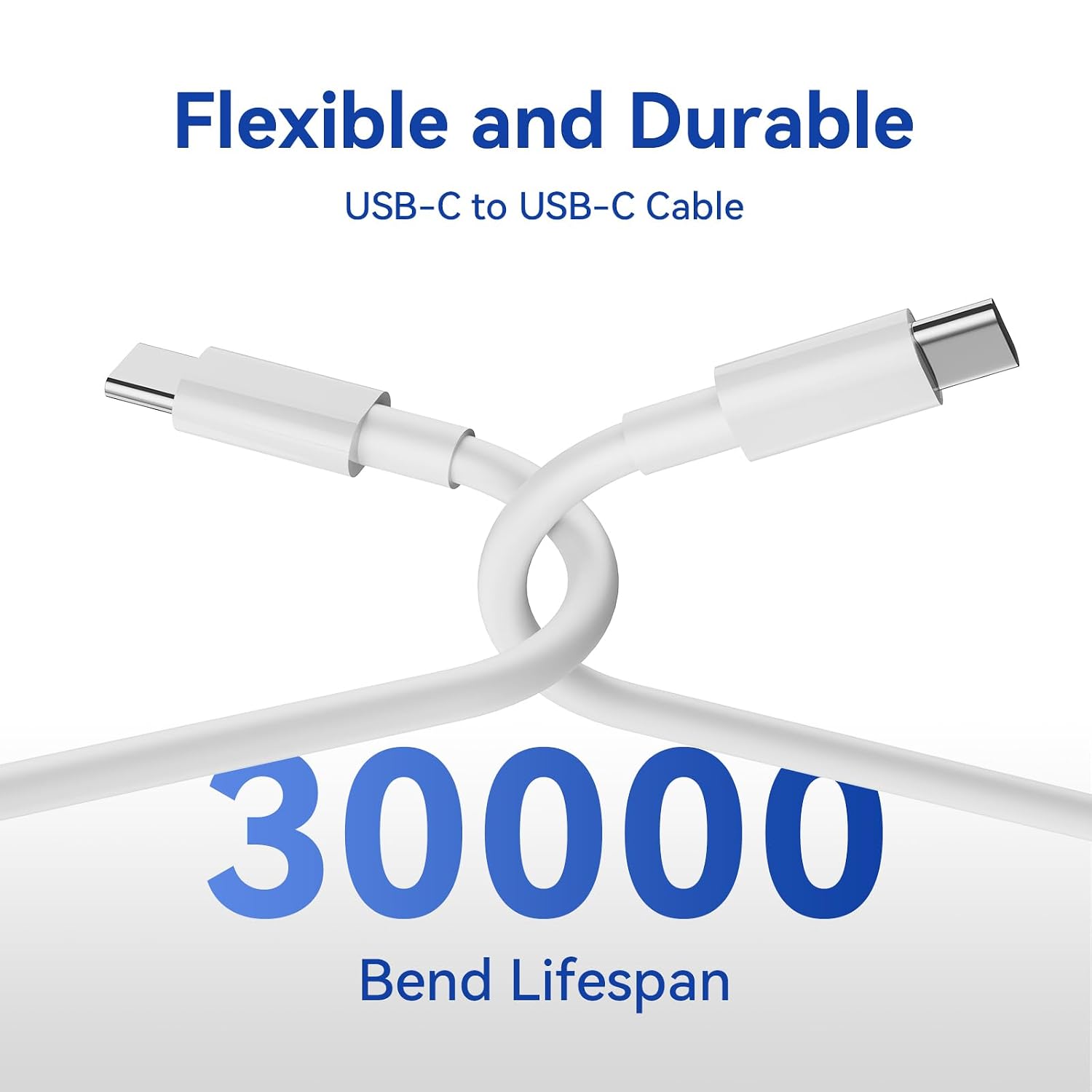 Detalle de USBC to USBC Cable 3-Pack 1.8m: 60W USB-C to USB-C fast charging and durable design