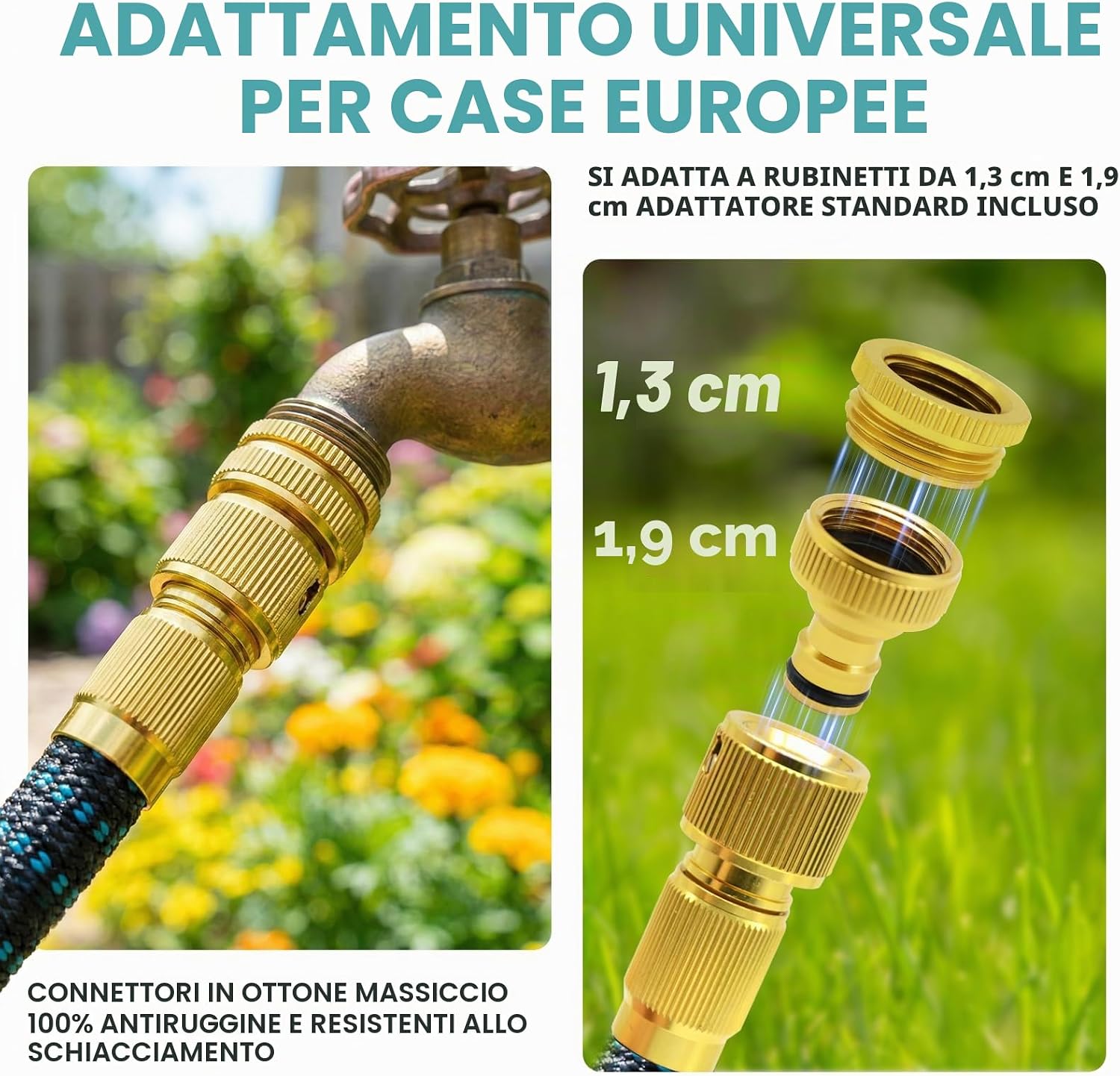 Detalle 2 de X-COTEC Tubo estensibile da giardino 30 m con raccordi in ottone 1/2" e 3/4" e ugello multifunzione