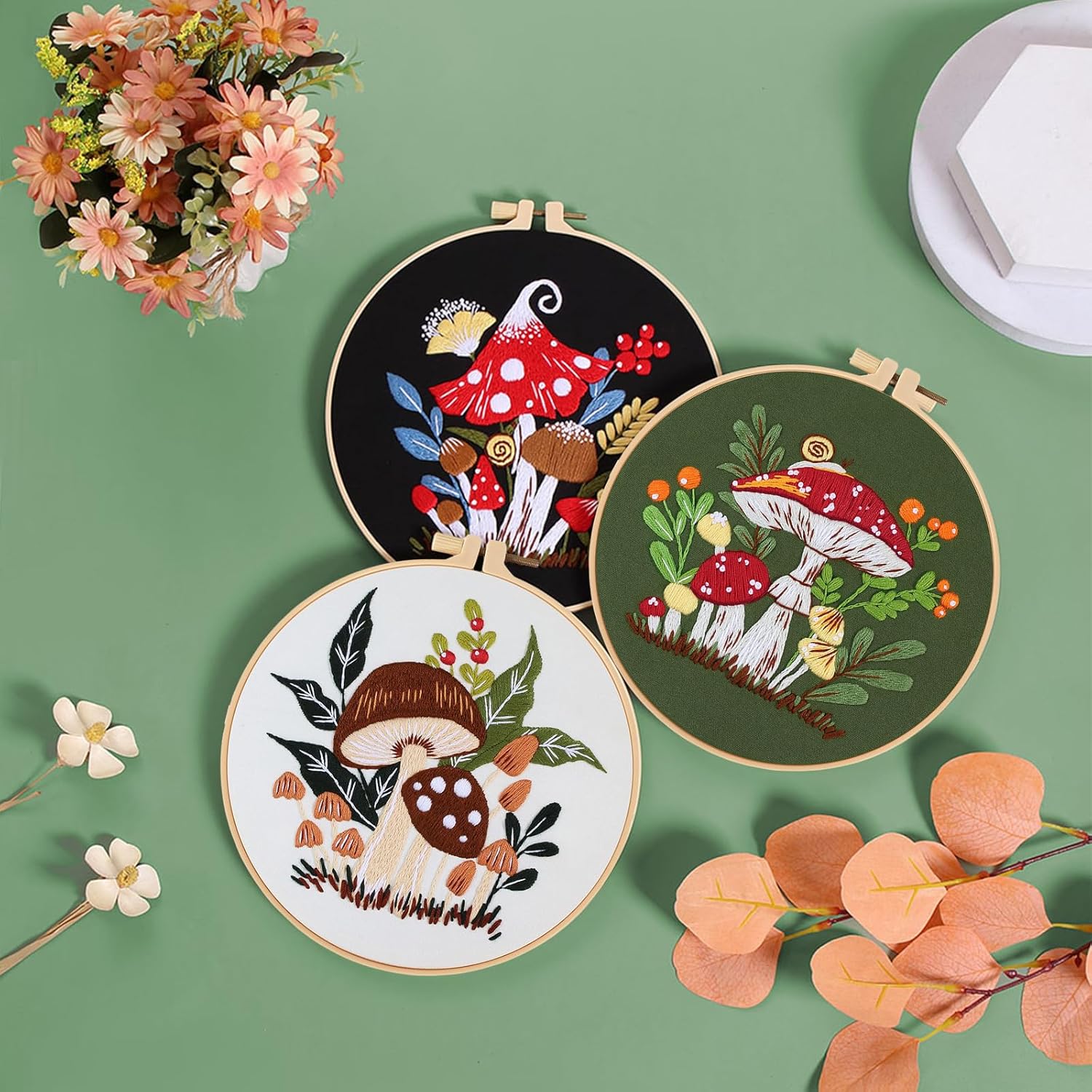 Thumbnail 2 de Smart-Feather 3 Sets Mushroom Embroidery Kit for Beginners (with hoop) – DIY craft project for adults
