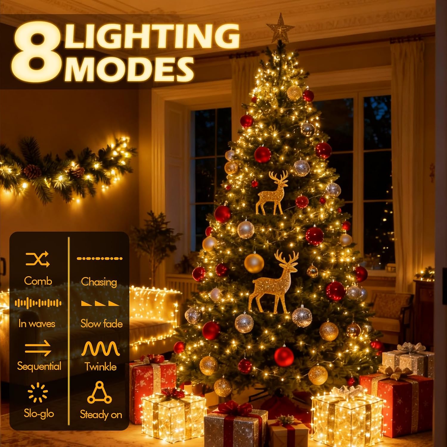 Detalle de MOVEONSTEP Luci Natale Esterno Interno 200LED 22M – Catena Luminosa IP44, 8 Modalità e Memoria